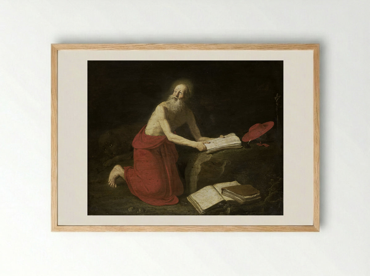Saint Jerome in the Wilderness - Gerrit de Haen - Framed Print Wood