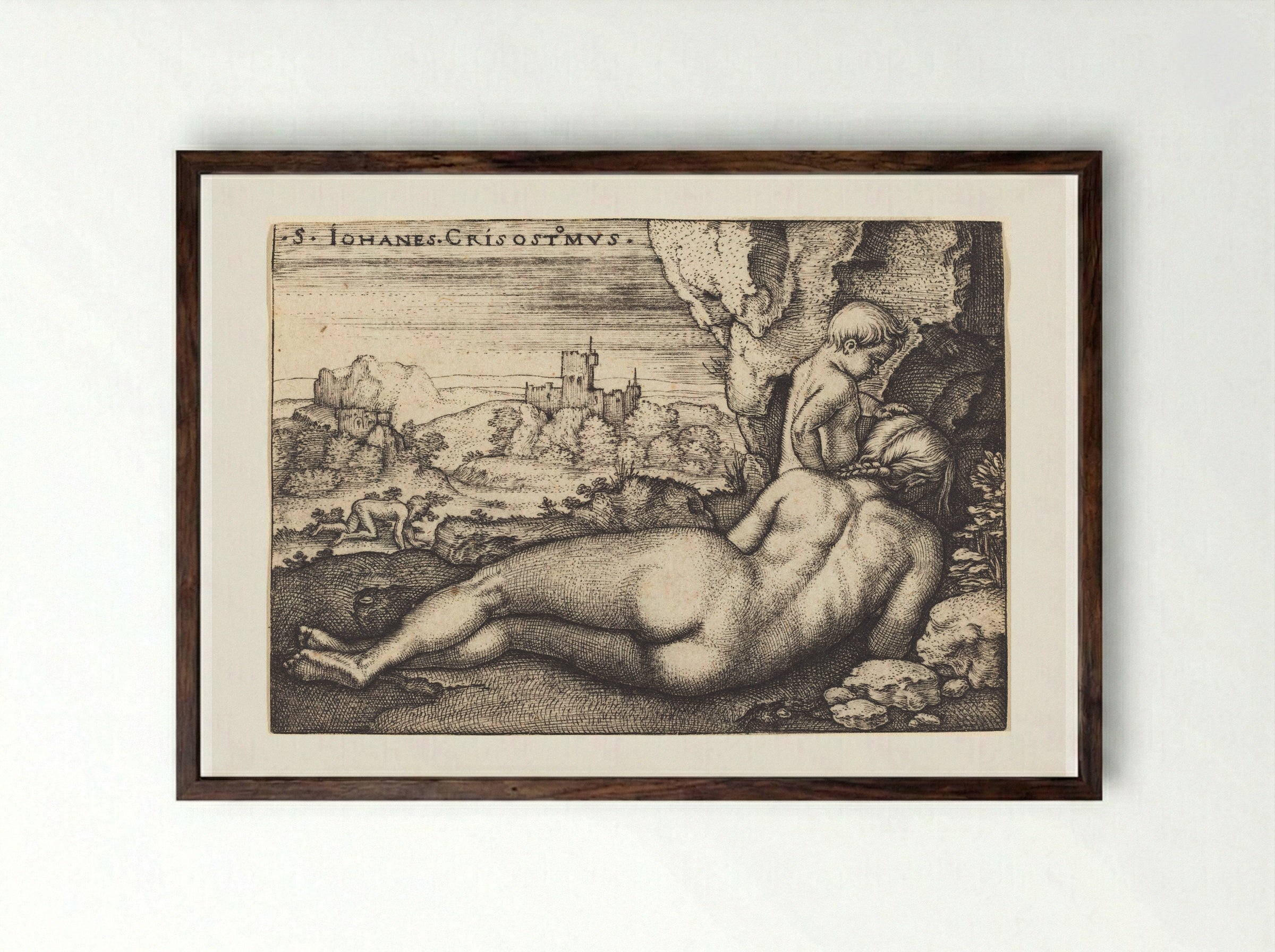 Saint John Chrysostom - Sebald Beham - Framed Print Dark Wood
