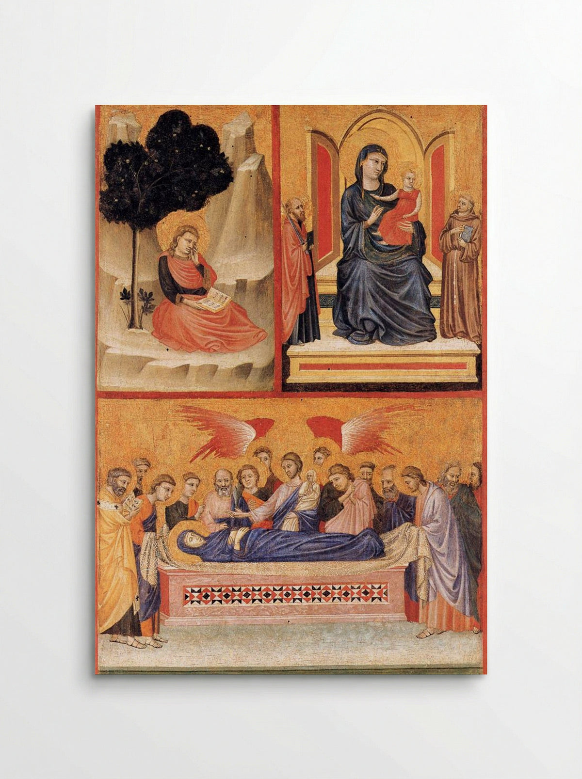 Saint John on Patmos, Madonna and Child Enthroned, and Death of the Virgin - Pacino di Bonaguida - Poster