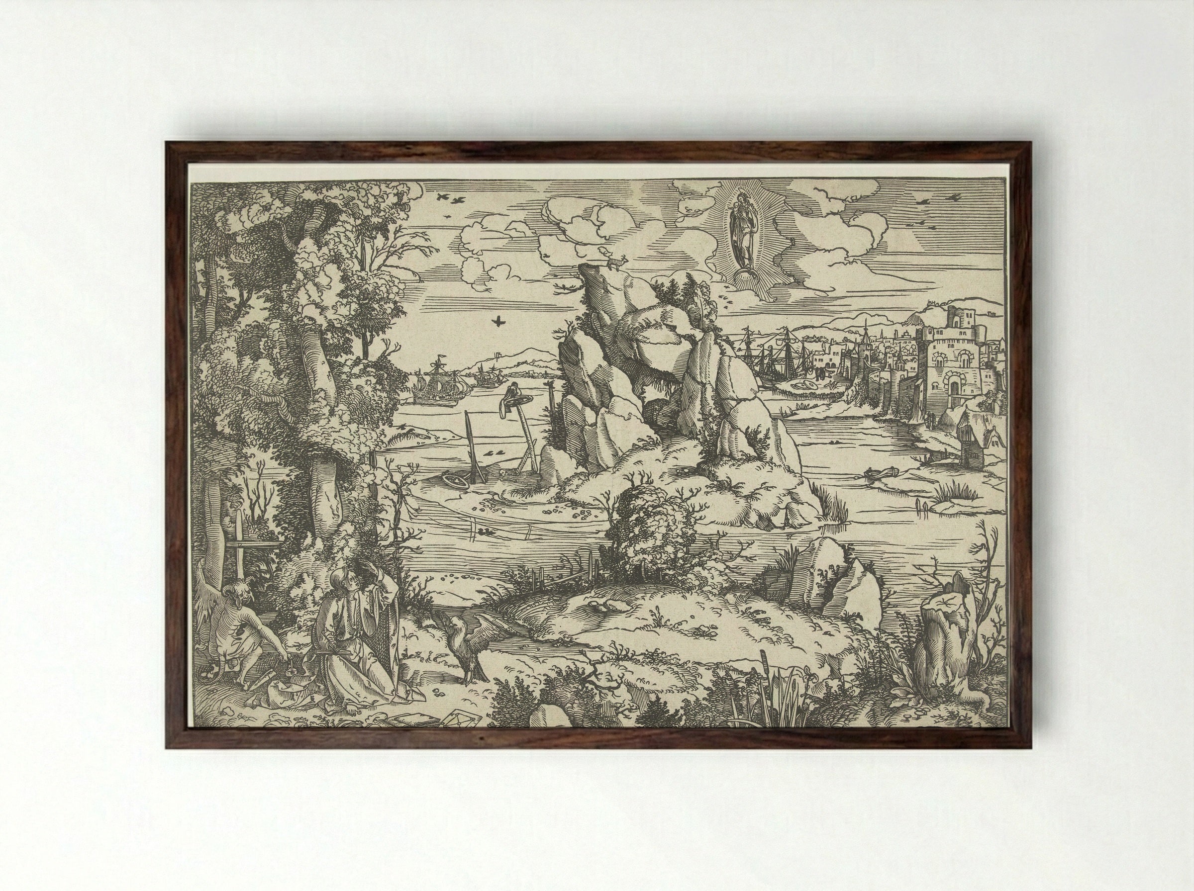 Saint John on Patmos - Jan Wellens de Cock - Framed Print Dark Wood