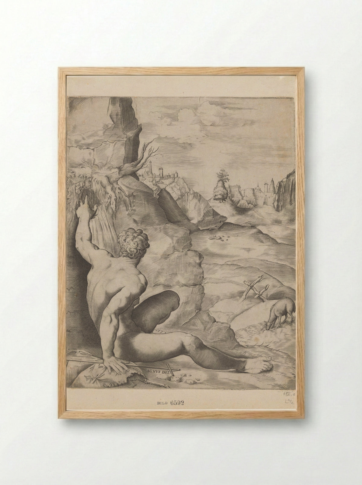 Saint John the Baptist in the Wilderness - Giulio Sanuto - Framed Print Wood