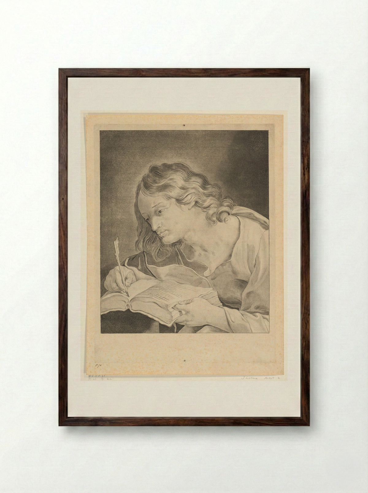 Saint John the Evangelist Writing - Johannes Lutma - Framed Print Dark Wood