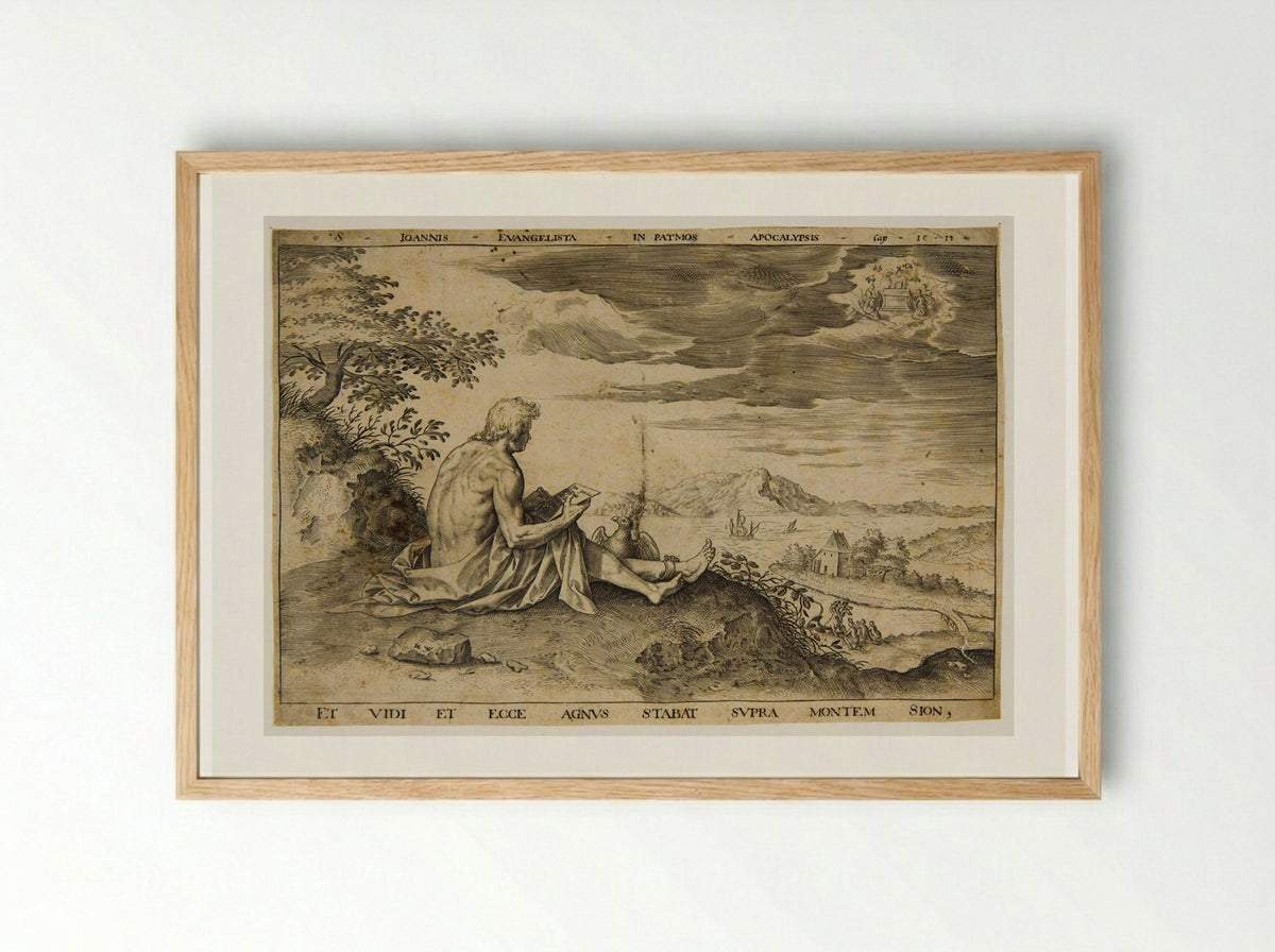 Saint John the Evangelist on the Island of Patmos - Hieronymus Wierix - Framed Print Wood
