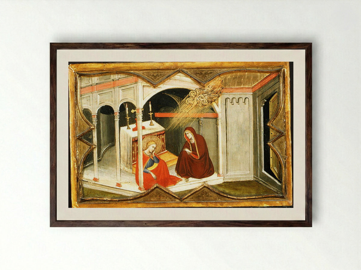 Saint Lucy and Her Mother at the Shrine of Saint Agatha - Giovanni di Bartolommeo Cristiani - Framed Print Dark Wood