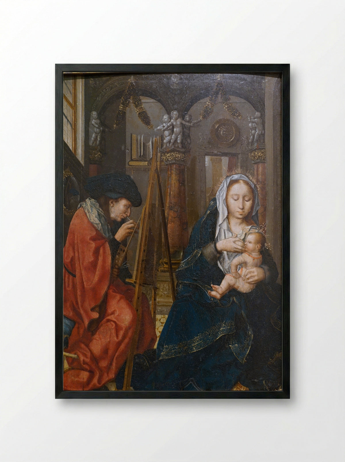 Saint Luke Painting the Virgin and Child - Master of the Holy Blood - Framed Print Black