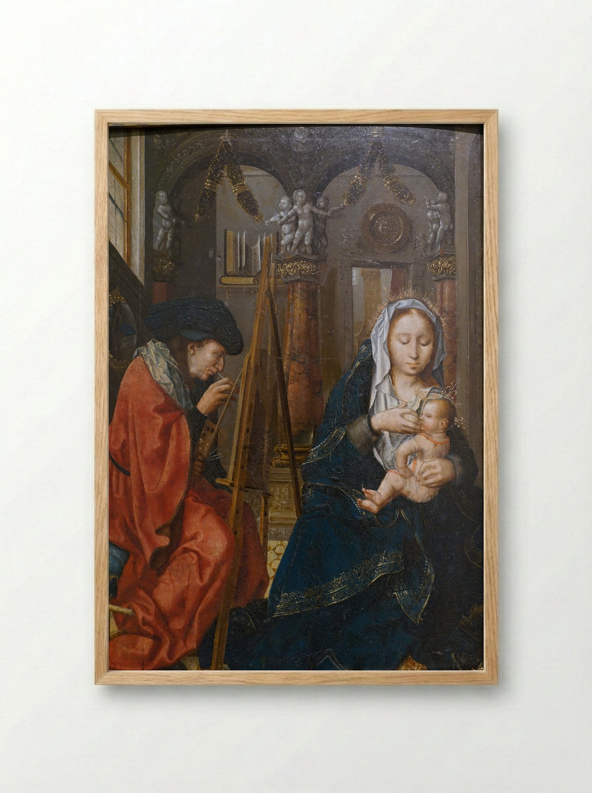 Saint Luke Painting the Virgin and Child - Master of the Holy Blood - Framed Print Wood