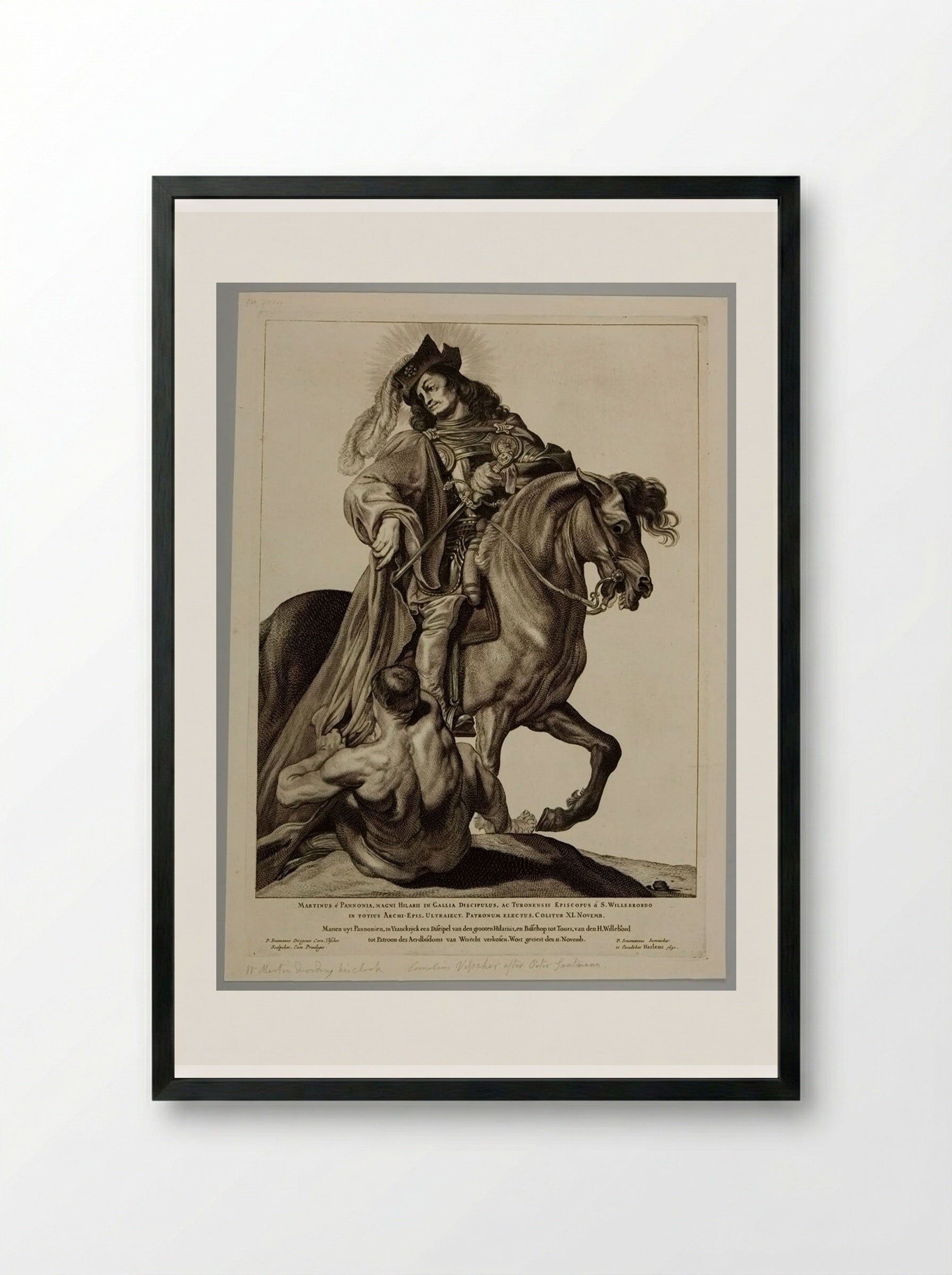 Saint Martin Dividing His Cloak - Cornelis Visscher - Framed Print Black