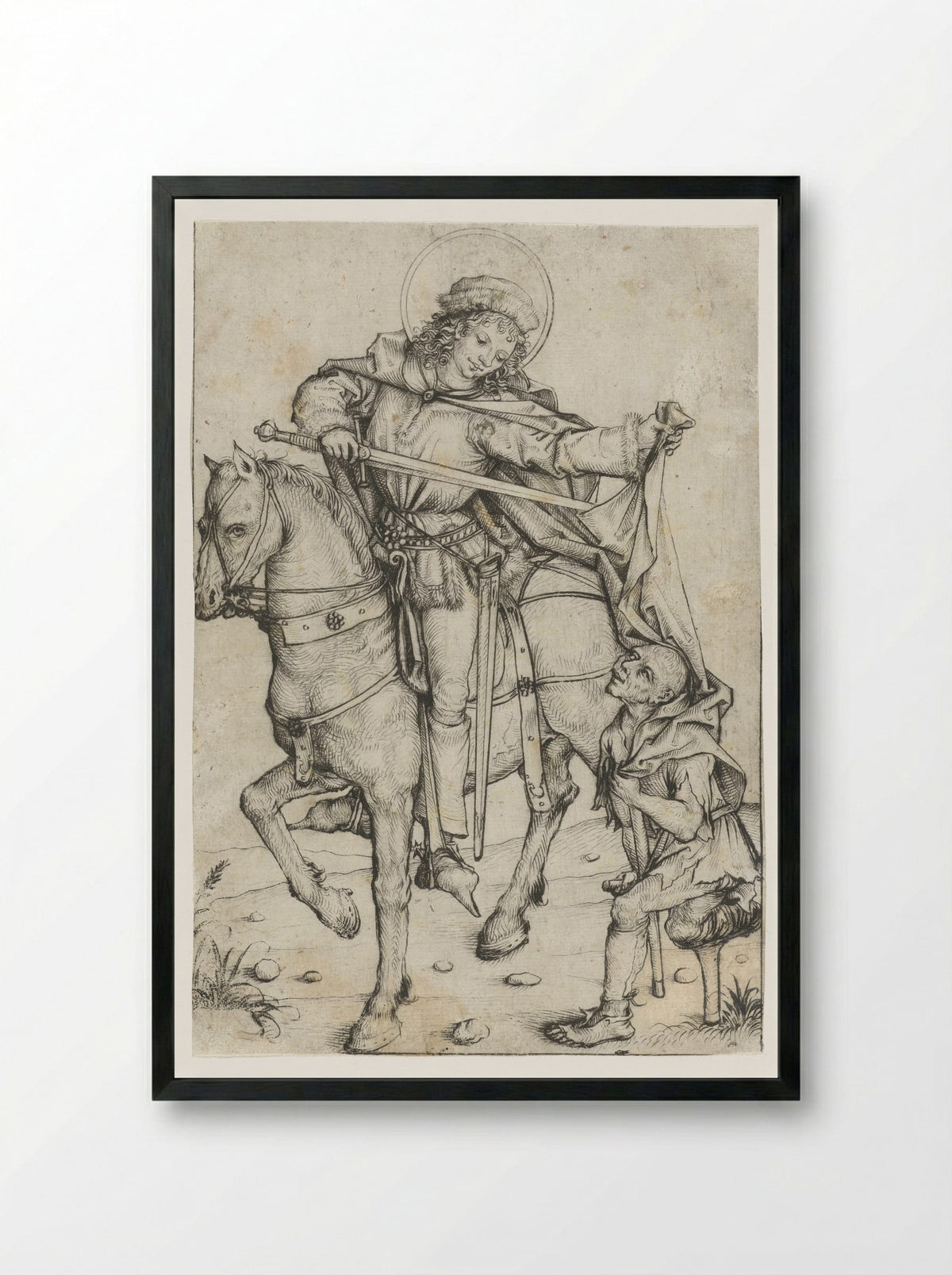 Saint Martin and the Beggar - Master of the Amsterdam Cabinet - Framed Print Black
