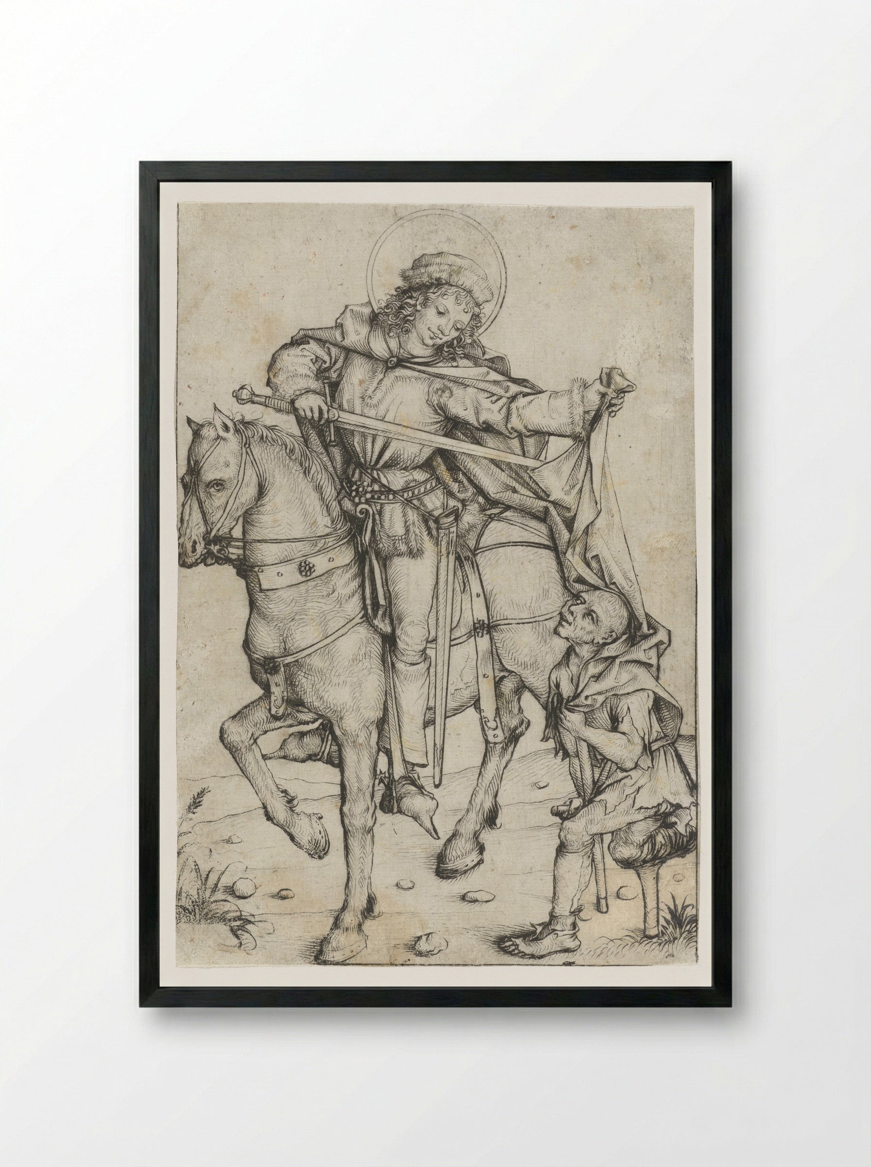 Saint Martin and the Beggar - Master of the Amsterdam Cabinet - Framed Print Black