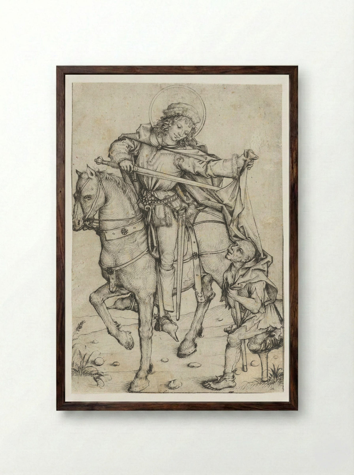 Saint Martin and the Beggar - Master of the Amsterdam Cabinet - Framed Print Dark Wood