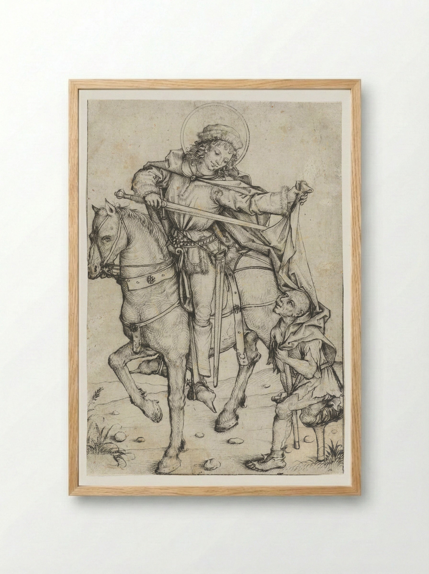 Saint Martin and the Beggar - Master of the Amsterdam Cabinet - Framed Print Wood