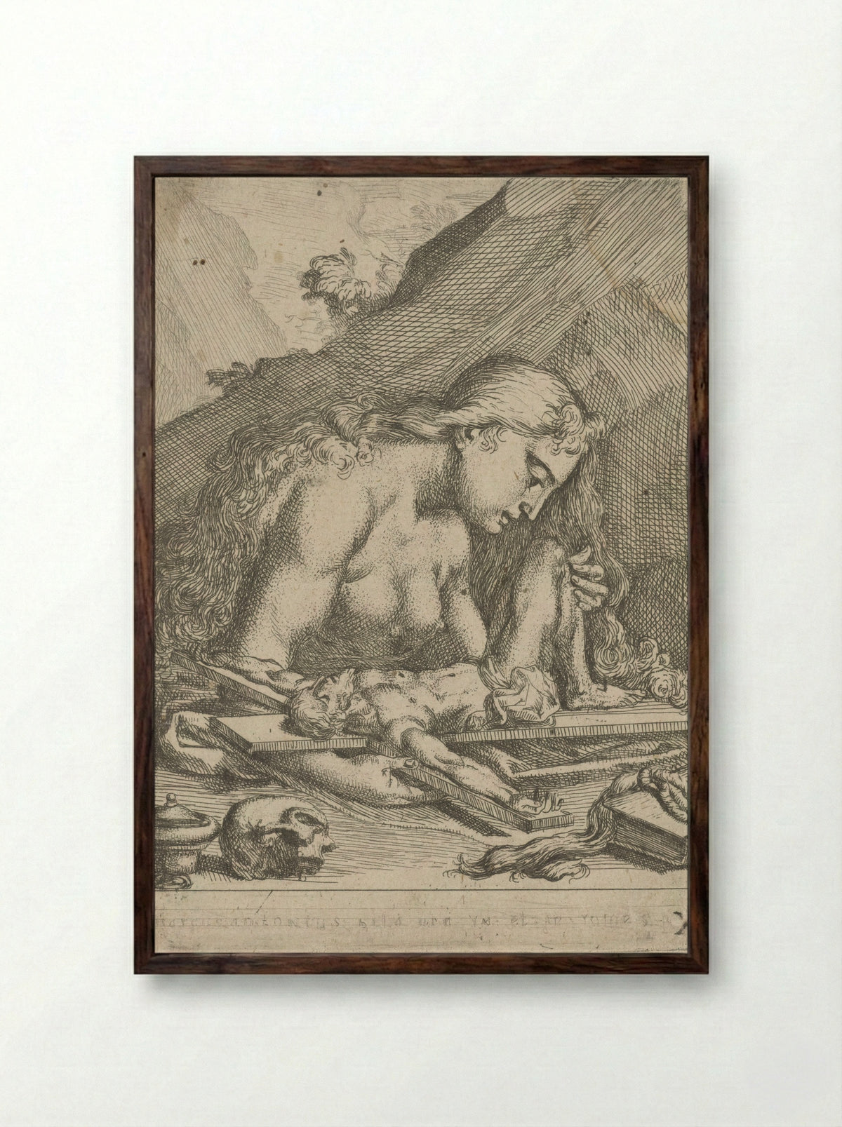 Saint Mary Magdalene as a Penitent Sinner - François Joseph Lonsing - Framed Print Dark Wood