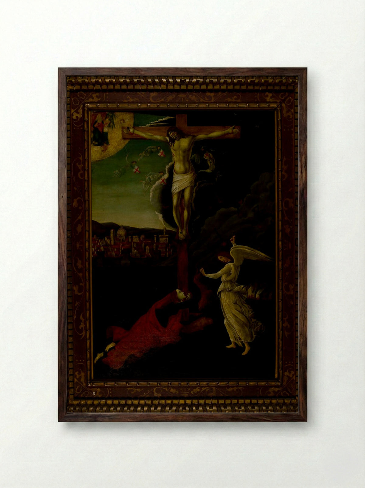 Saint Mary Magdalene at the Foot of the Cross, after Botticelli - Carl Peter Teigen - Framed Print Dark Wood
