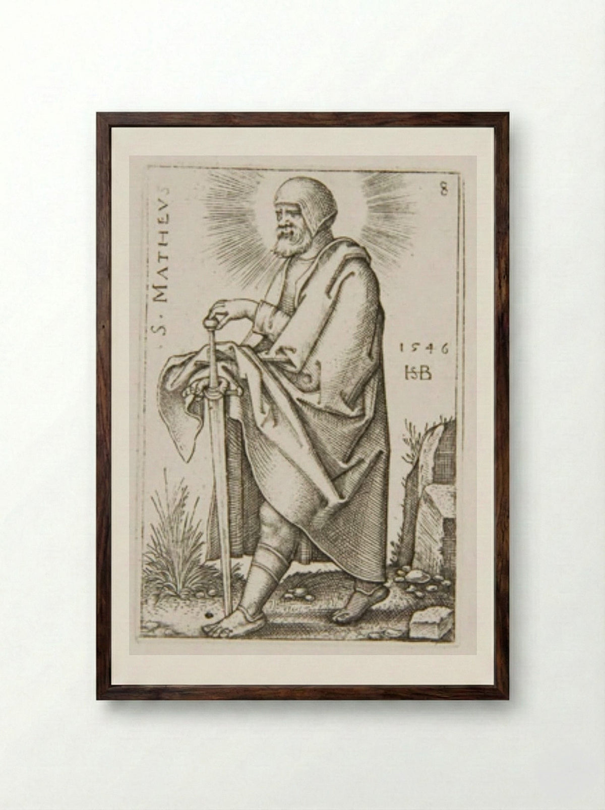 Saint Matthew - Sebald Beham - Framed Print Dark Wood