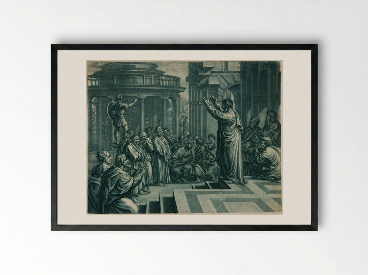Saint Paul Preaching in Athens - Elisha Kirkall - Framed Print Black