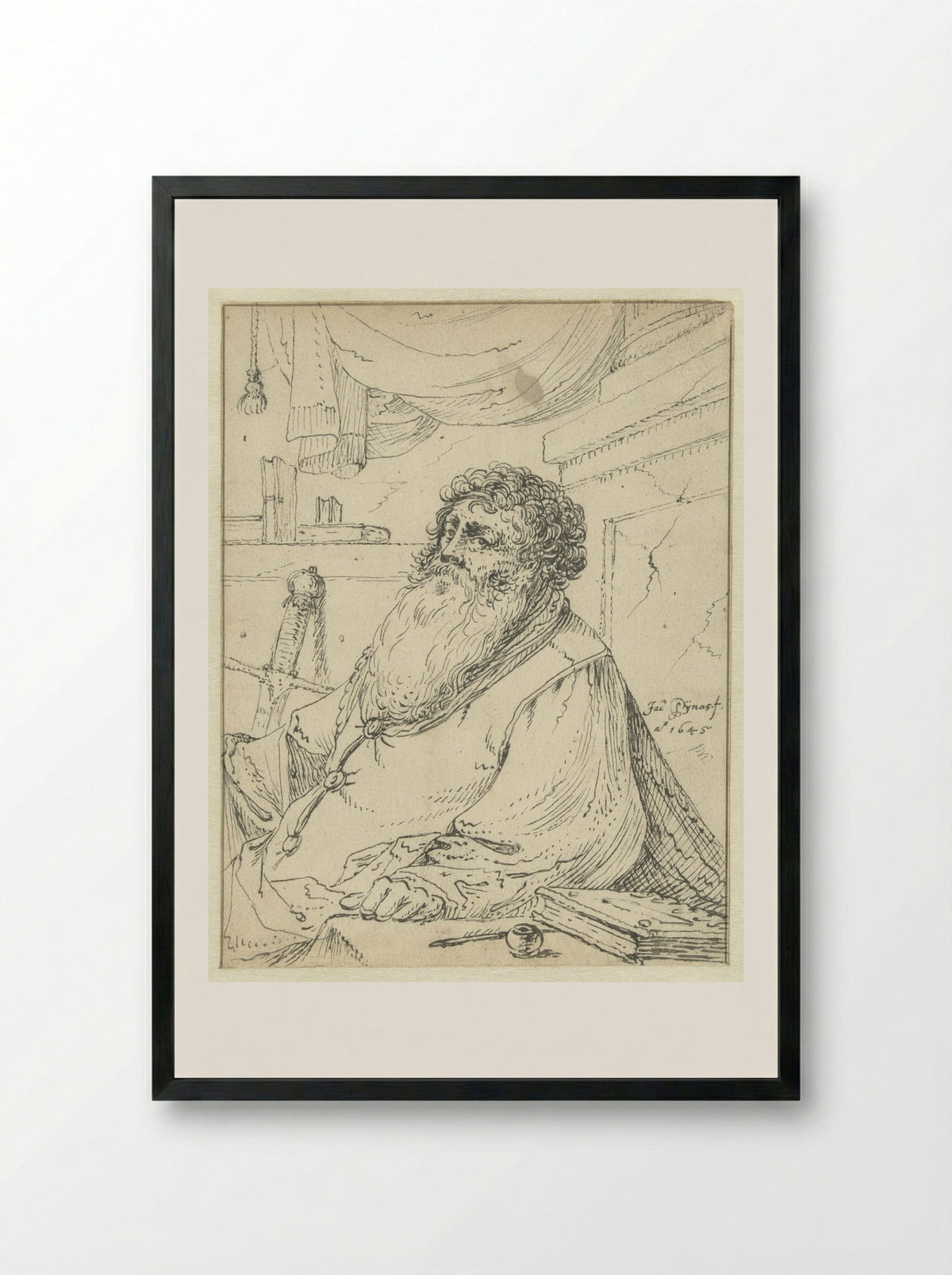 Saint Paul Seated at a Table - Jacob Symonsz. Pynas - Framed Print Black