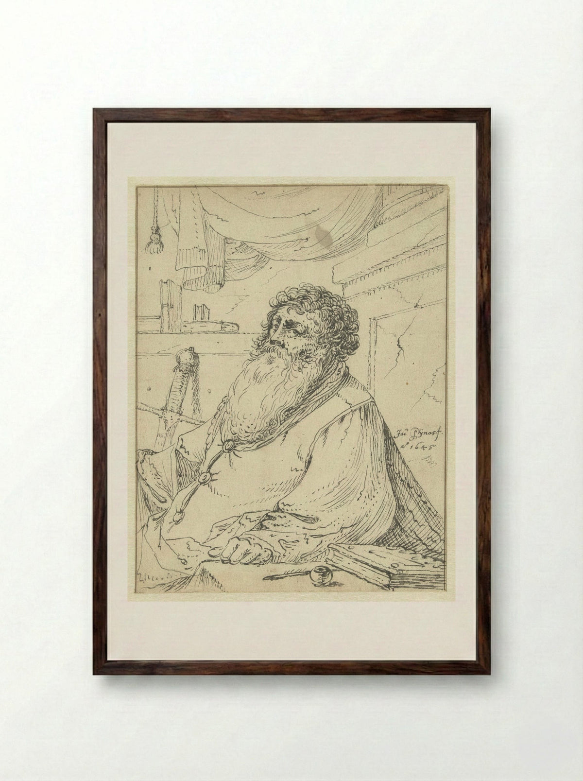 Saint Paul Seated at a Table - Jacob Symonsz. Pynas - Framed Print Dark Wood