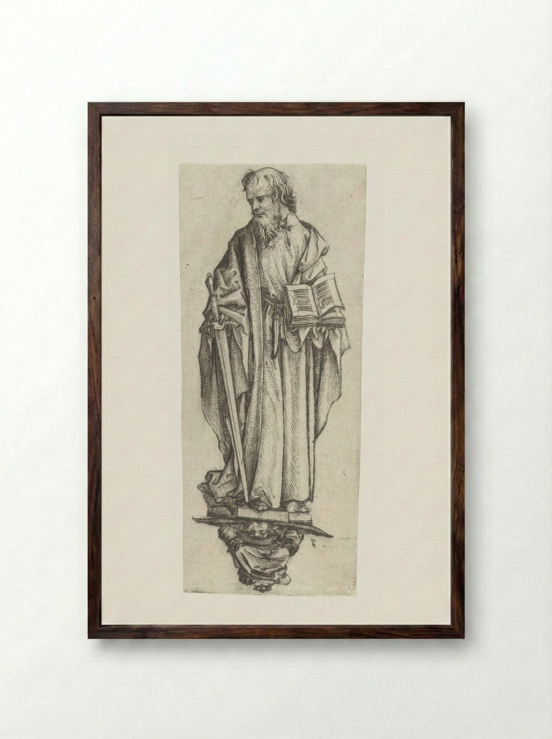 Saint Paul Standing on a Console - Master of the Amsterdam Cabinet - Framed Print Dark Wood