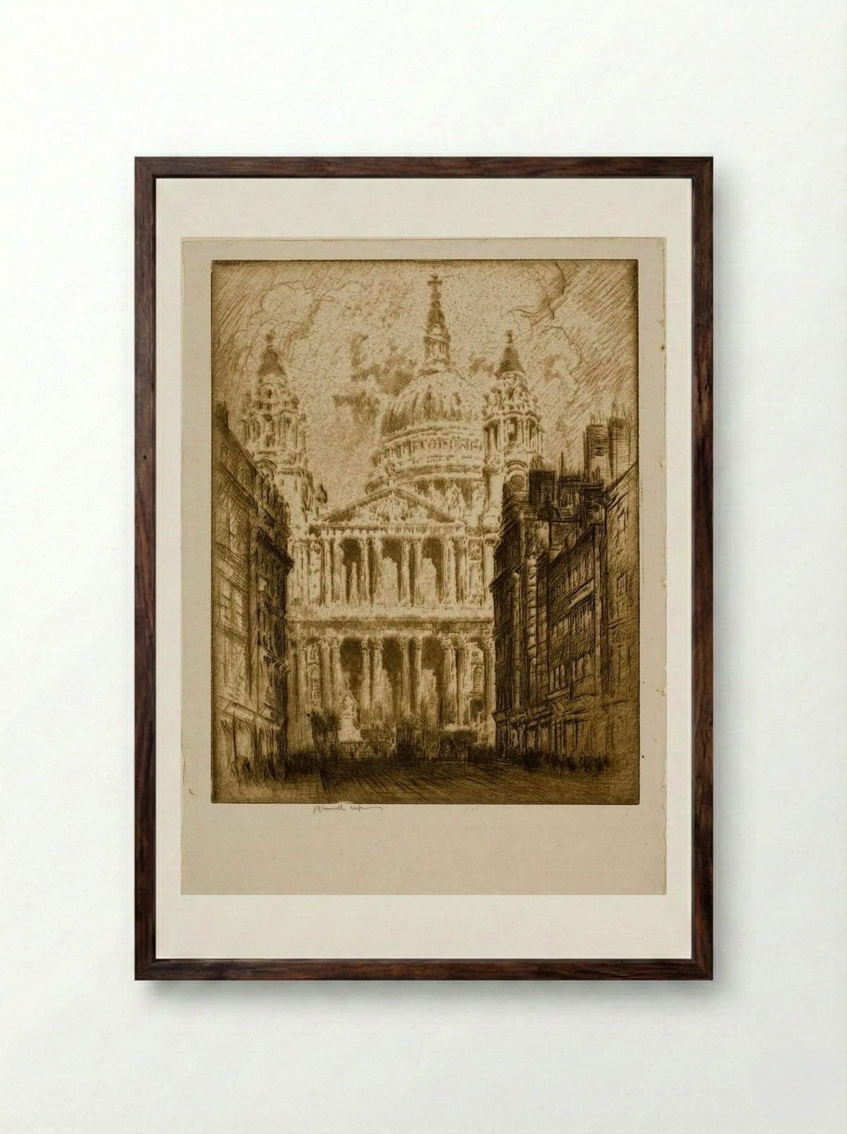 Saint Paul's, Fleet Street - Joseph Pennell - Framed Print Dark Wood