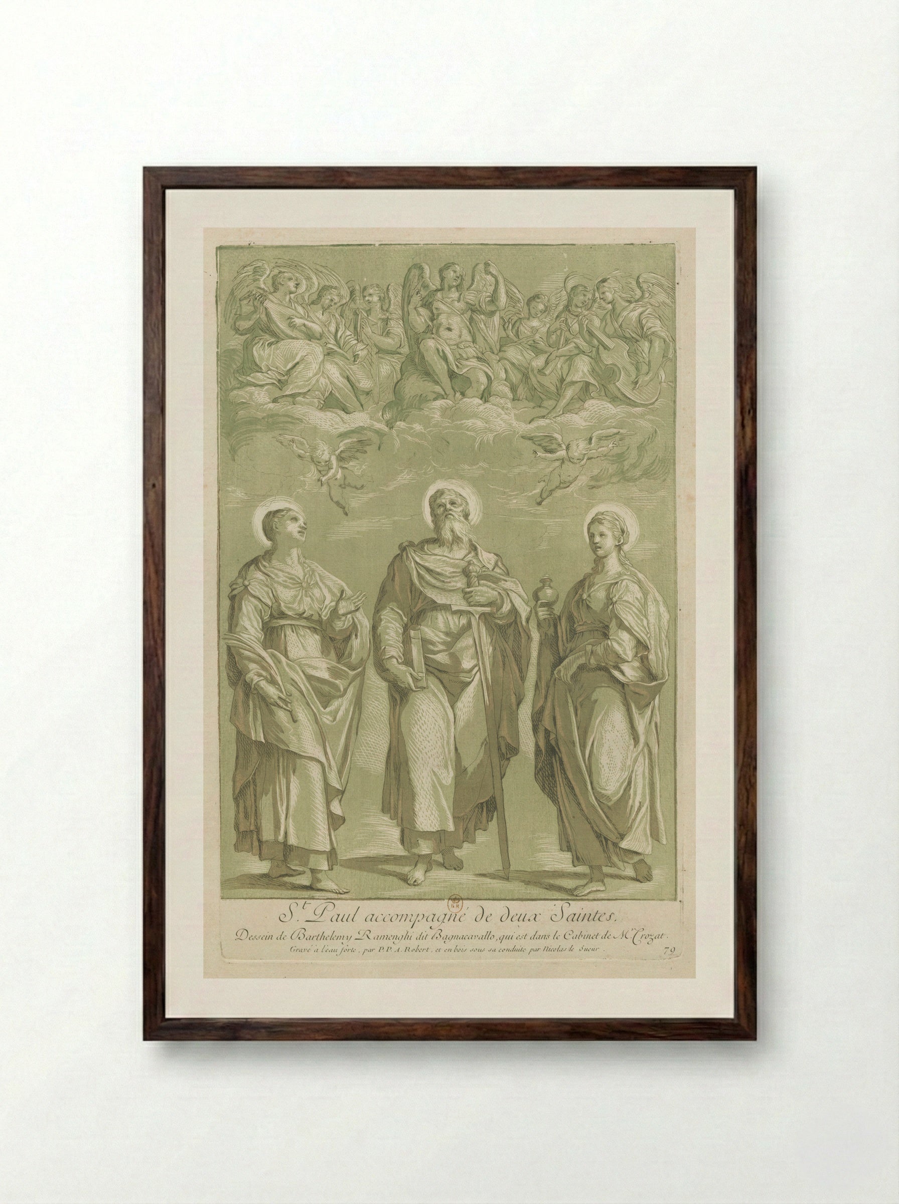 Saint Paul with Saints - Paul-Ponce-Antoine Robert - Framed Print Dark Wood
