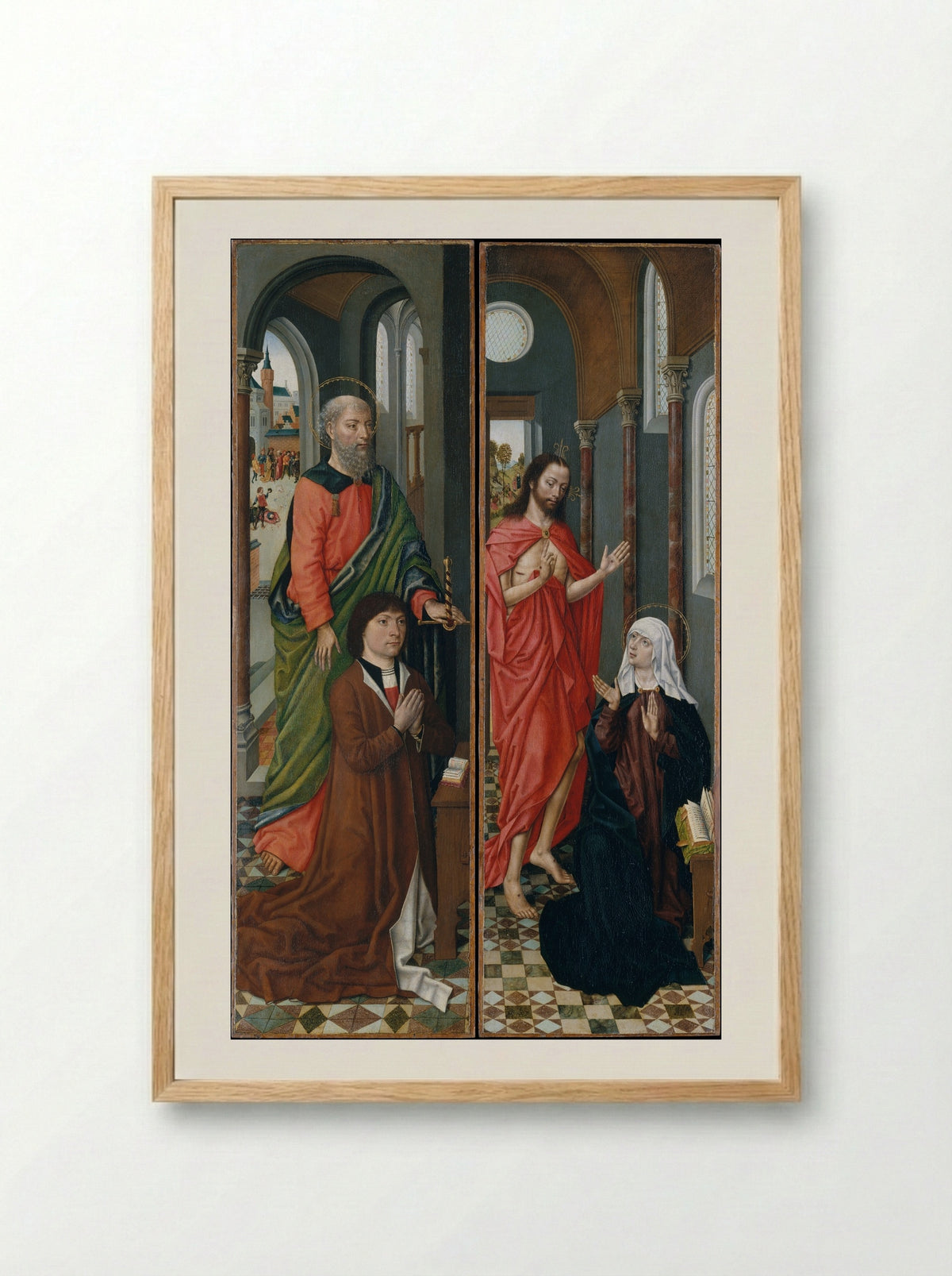 Saint Paul with a Donor; Christ Appearing to His Mother - Master of the Saint Ursula Legend - Framed Print Wood