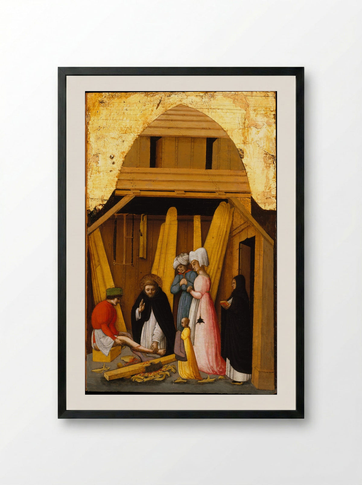 Saint Peter Martyr Healing the Leg of a Young Man - Antonio Vivarini - Framed Print Black