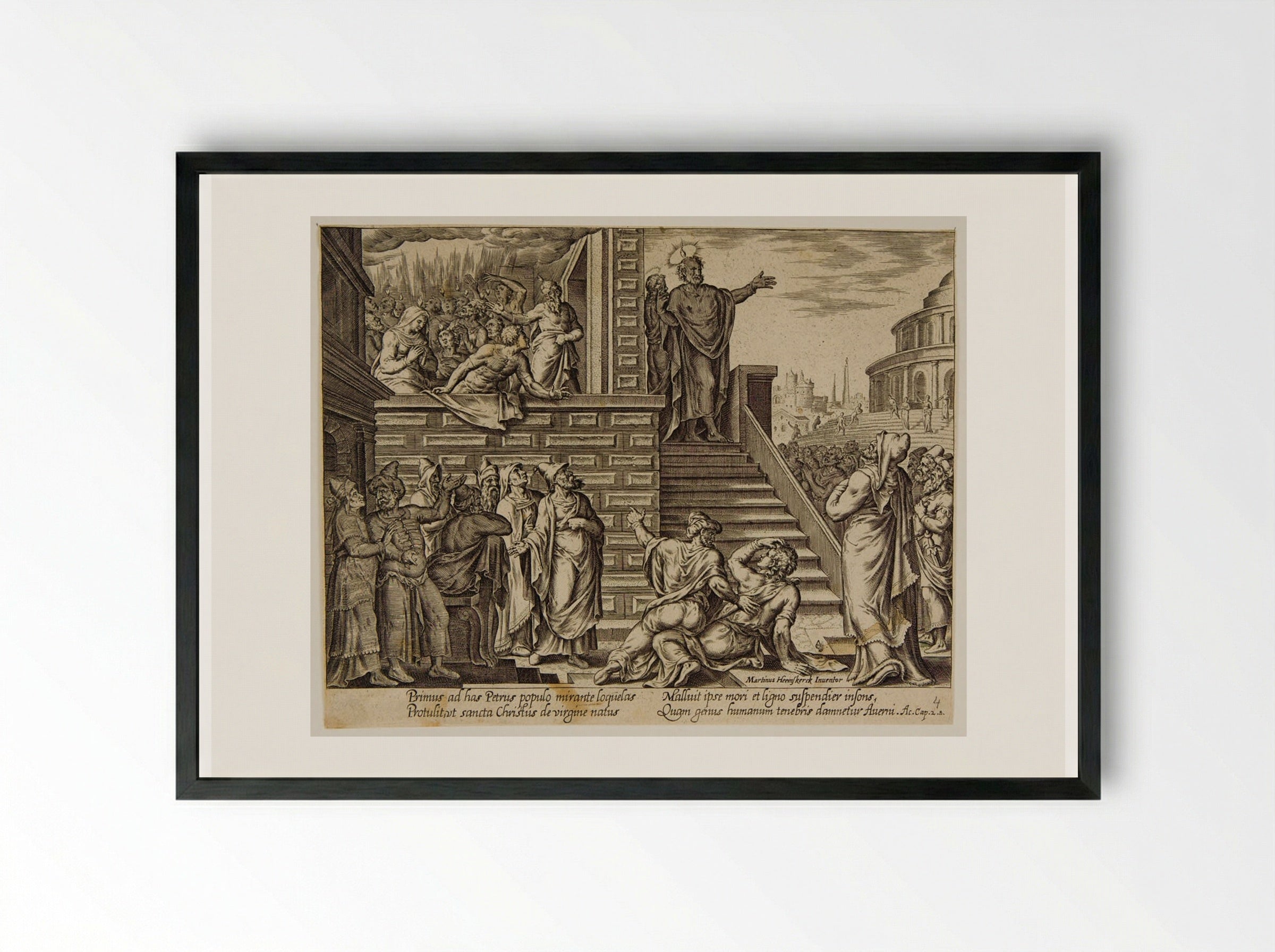 Saint Peter Preaching in Jerusalem - Philips Galle - Framed Print Black