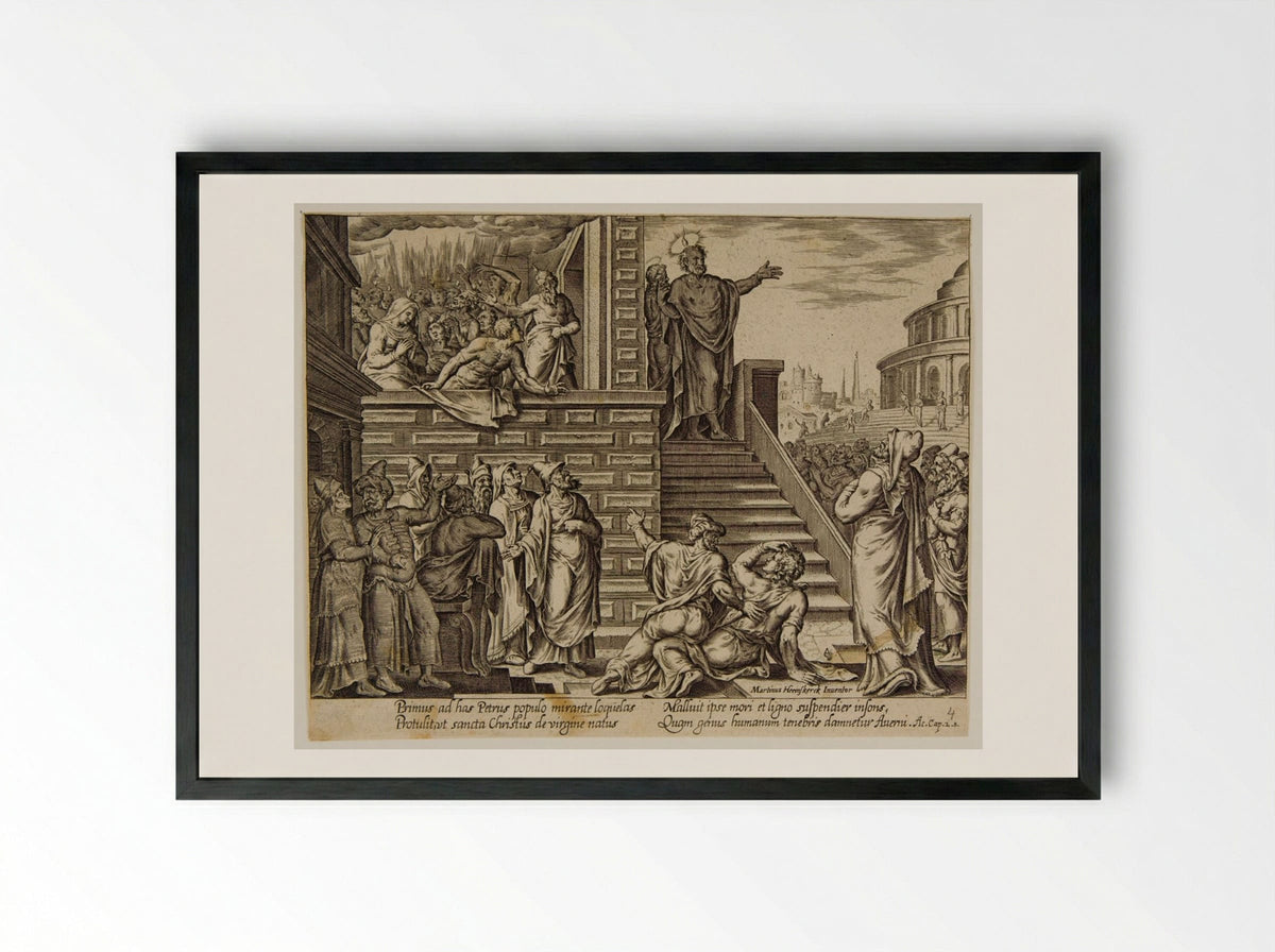 Saint Peter Preaching in Jerusalem - Philips Galle - Framed Print Black