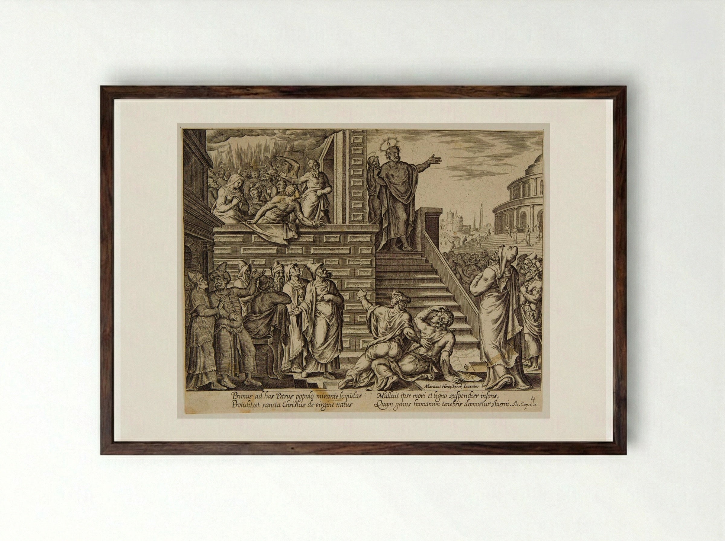 Saint Peter Preaching in Jerusalem - Philips Galle - Framed Print Dark Wood