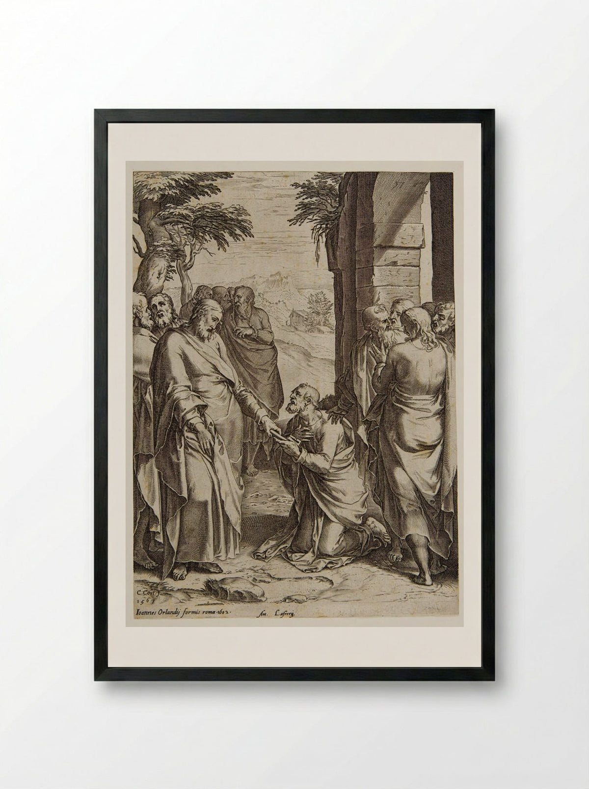 Saint Peter Receiving the Keys - Cornelis Cort - Framed Print Black