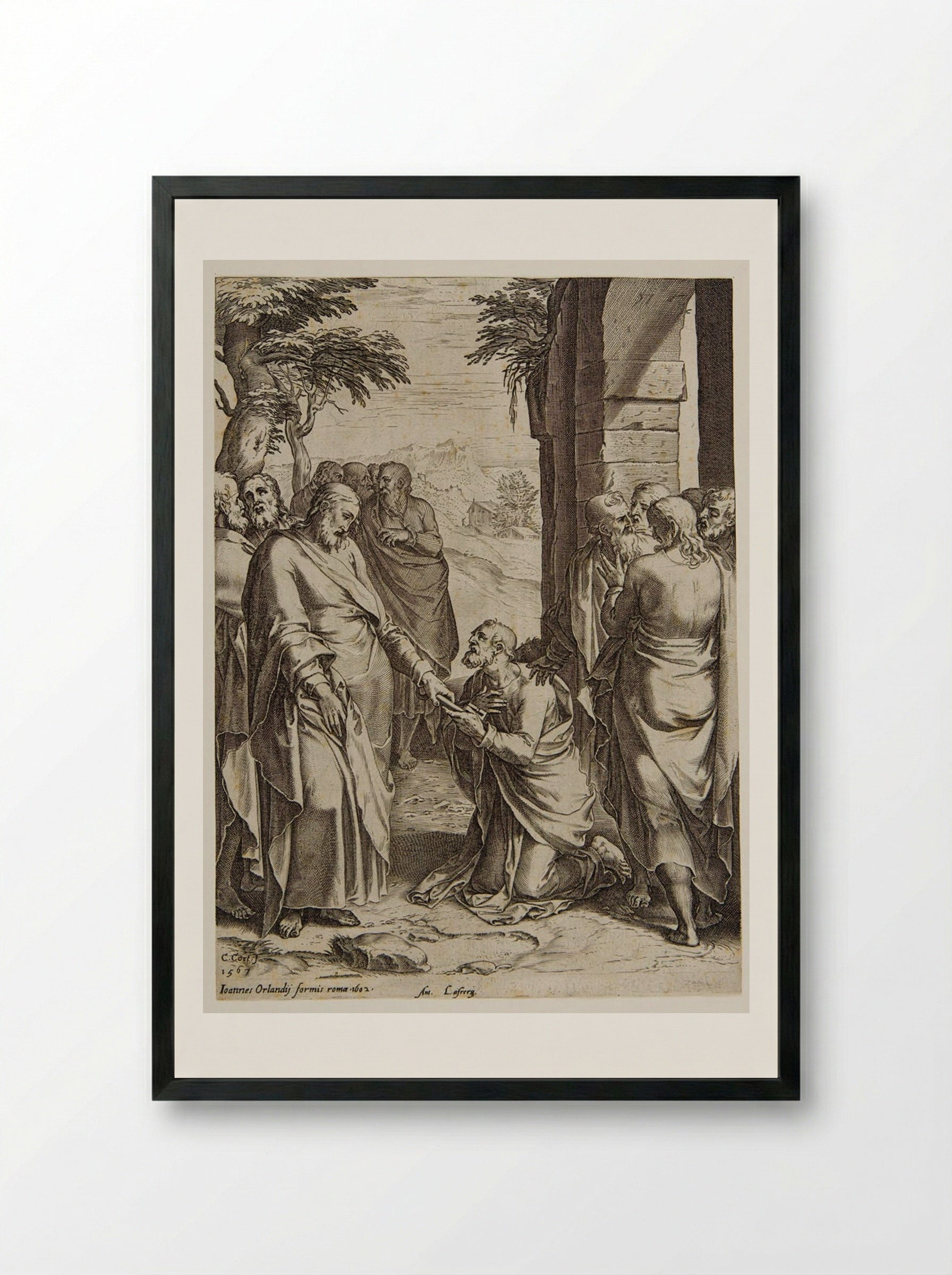 Saint Peter Receiving the Keys - Cornelis Cort - Framed Print Black