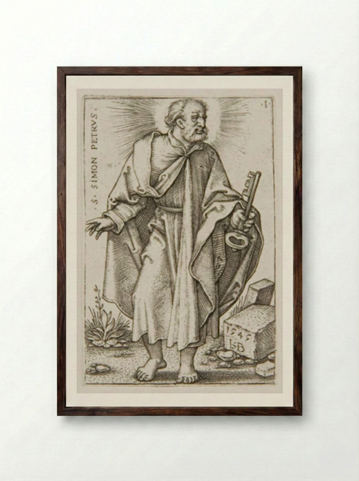 Saint Peter - Sebald Beham - Framed Print Dark Wood
