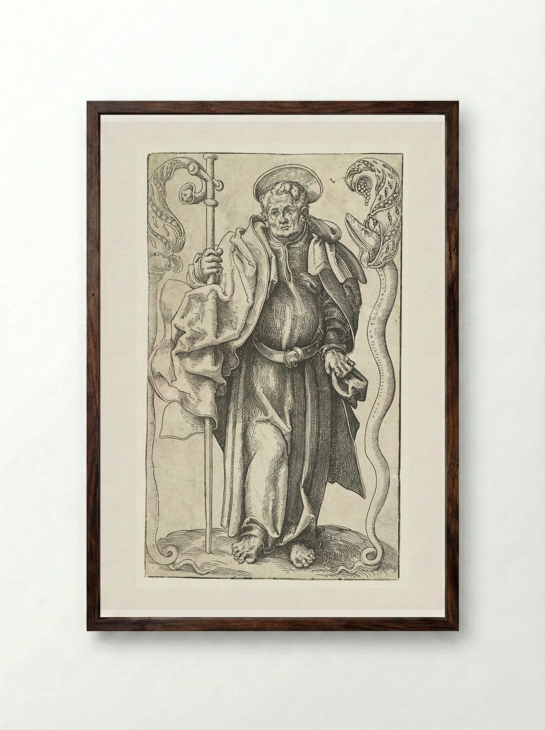 Saint Philip with Cross and Serpent - Lucas Cranach the Elder - Framed Print Dark Wood