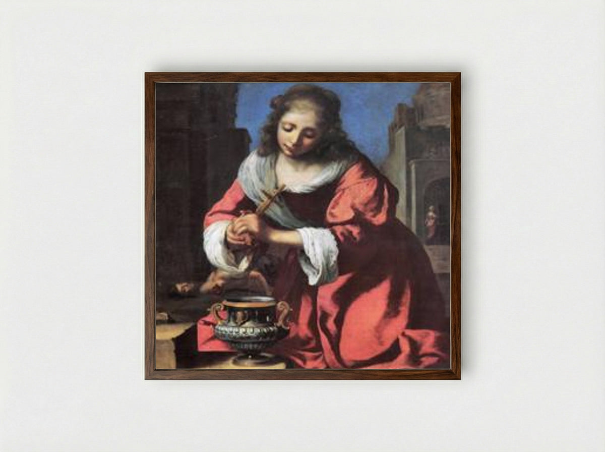 Saint Praxedis - Johannes Vermeer - Framed Print Dark Wood