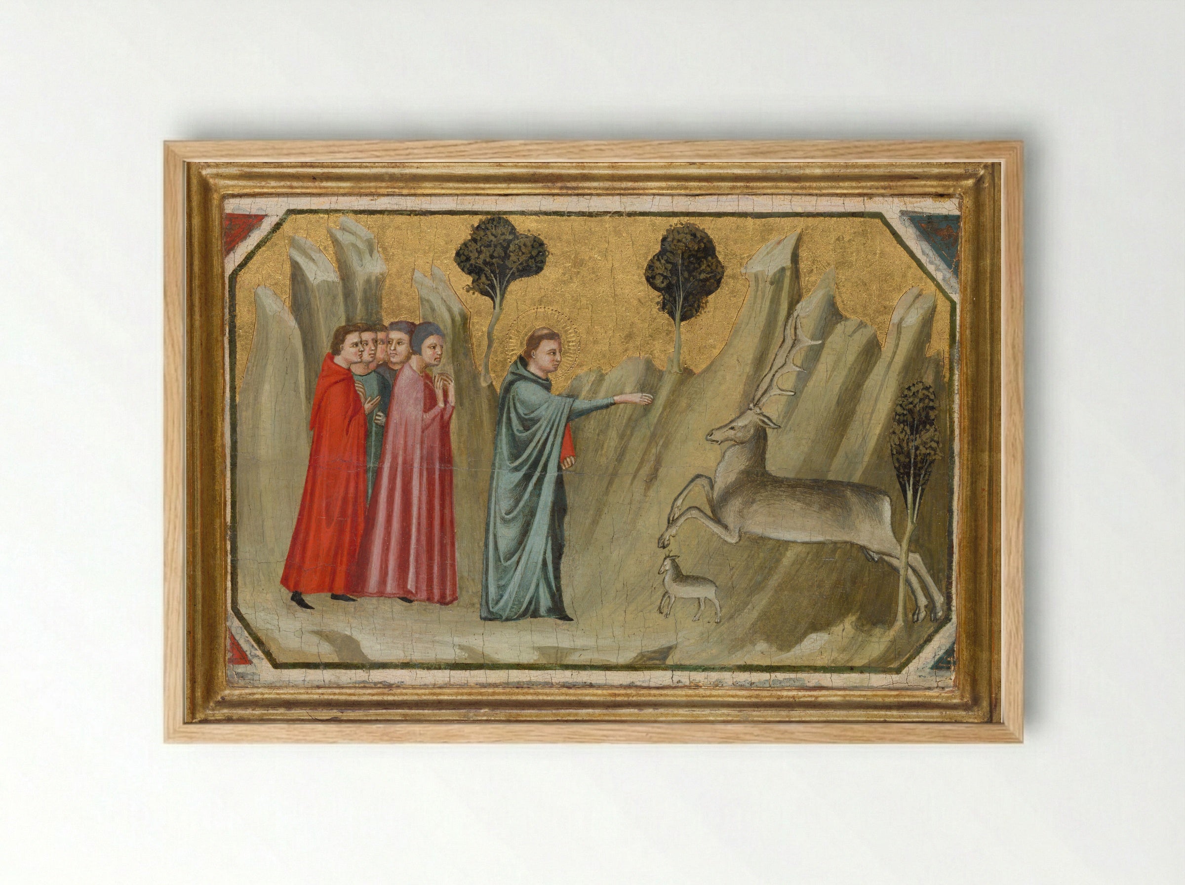 Saint Proculus on a Journey Stops a Doe in the Wilderness - Pacino di Bonaguida - Framed Print Wood
