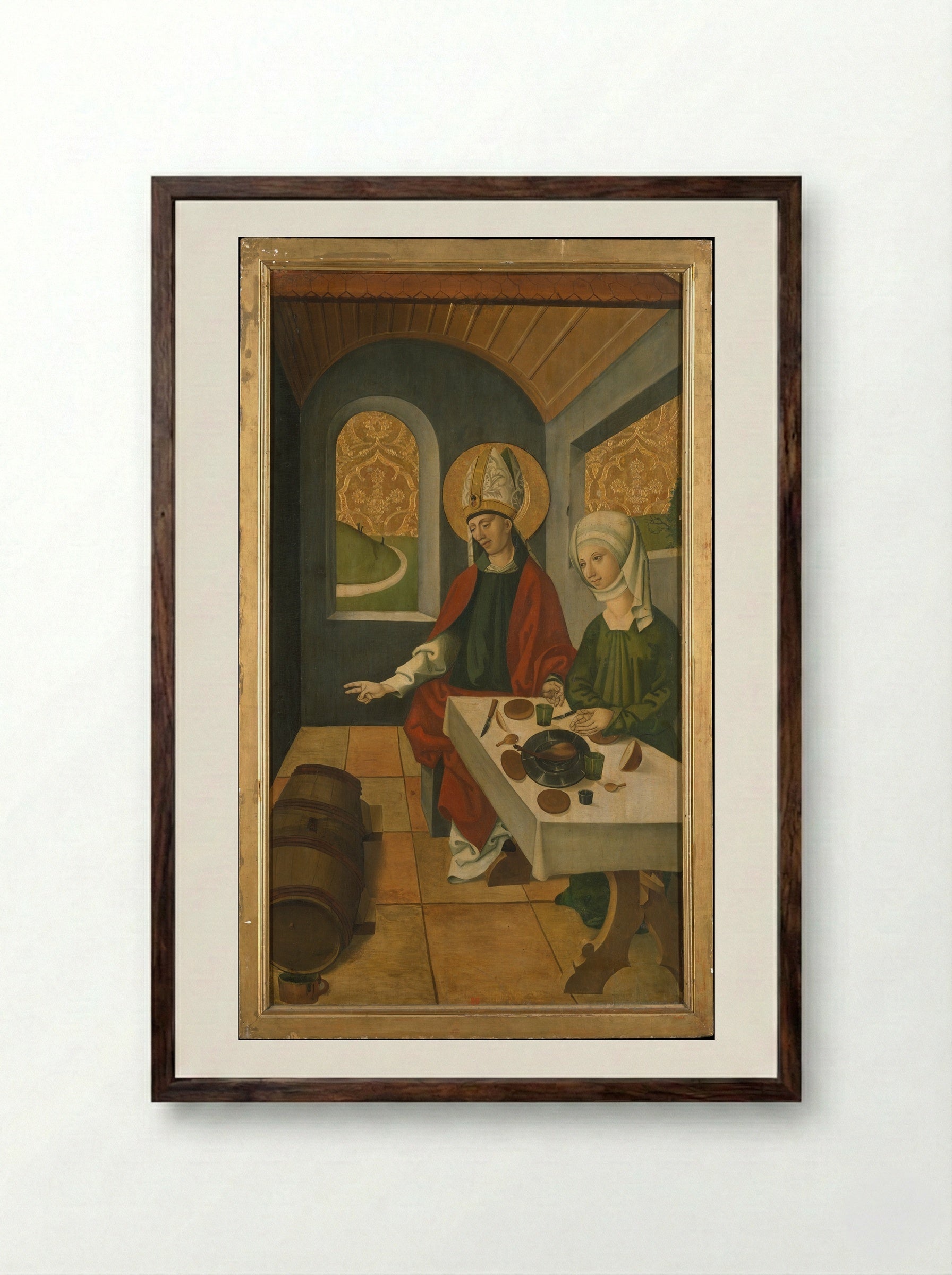 Saint Remigius Replenishing the Barrel of Wine - Swiss Painter - Framed Print Dark Wood