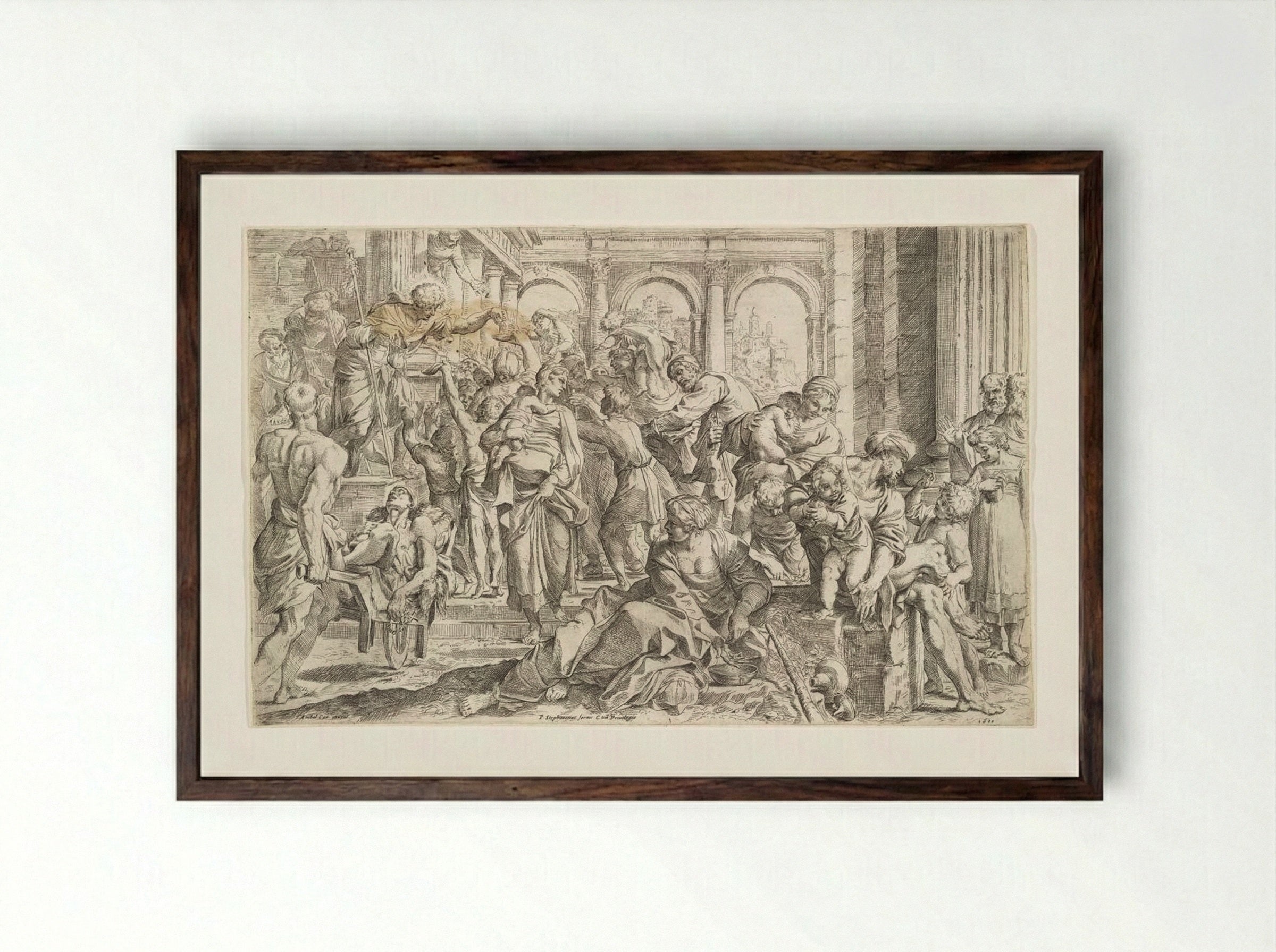 Saint Roch Distributing Alms - Francesco Brizio - Framed Print Dark Wood