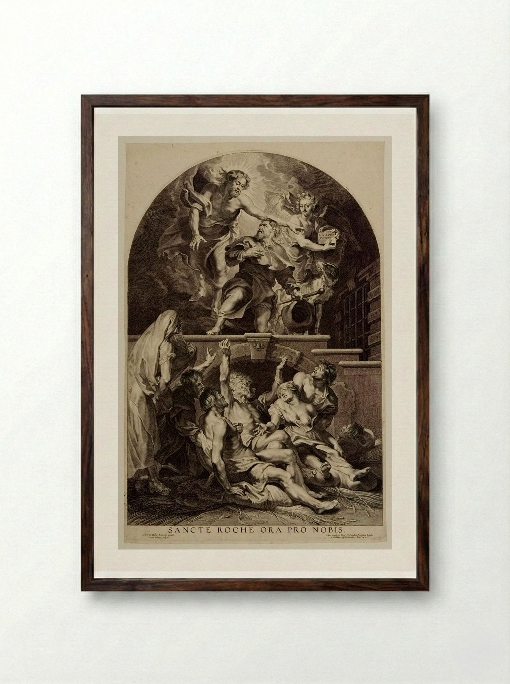 Saint Roch Interceding for the Sick with the Plague - Paulus Pontius - Framed Print Dark Wood
