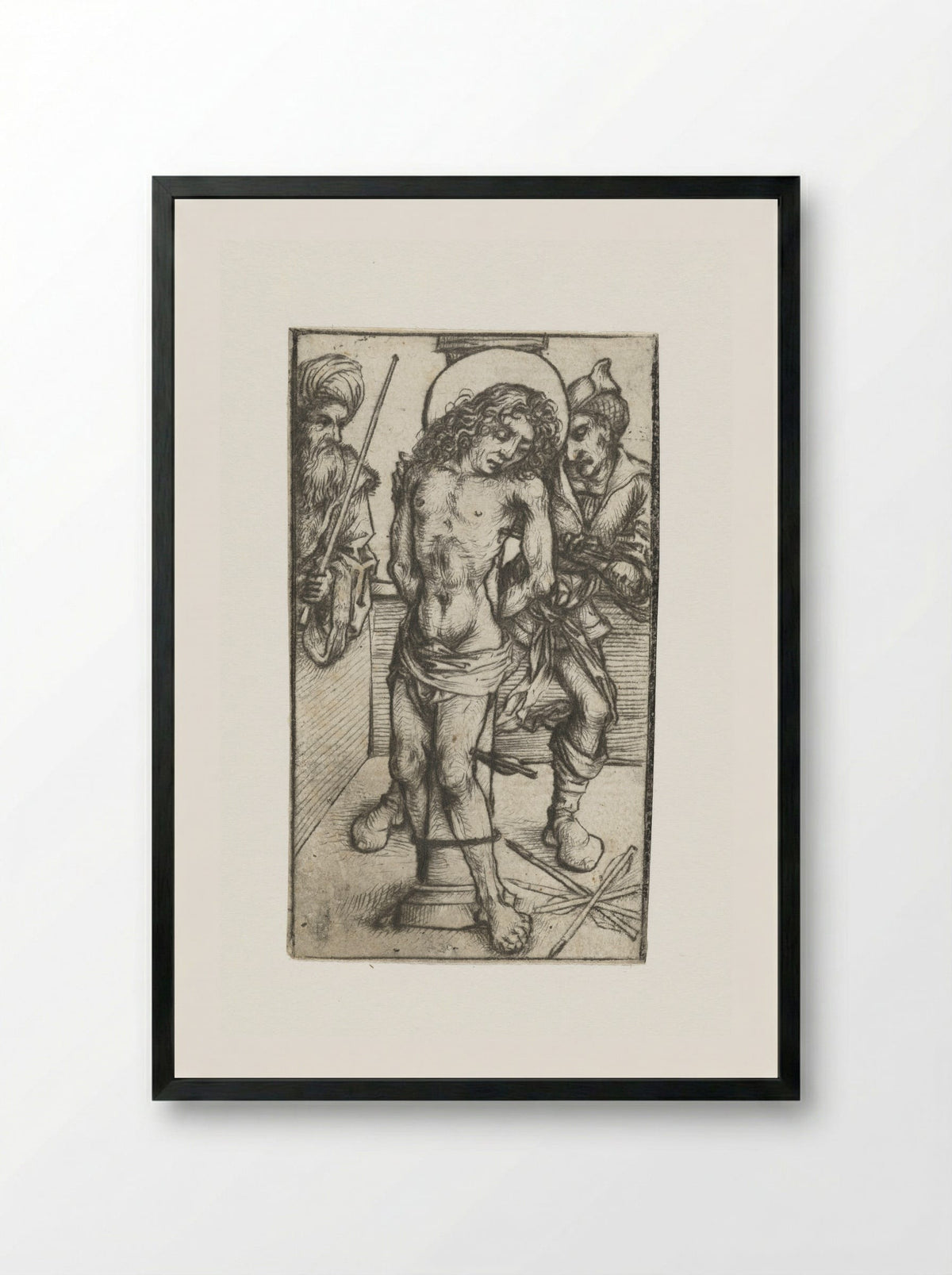 Saint Sebastian at the Whipping Post - Master of the Amsterdam Cabinet - Framed Print Black