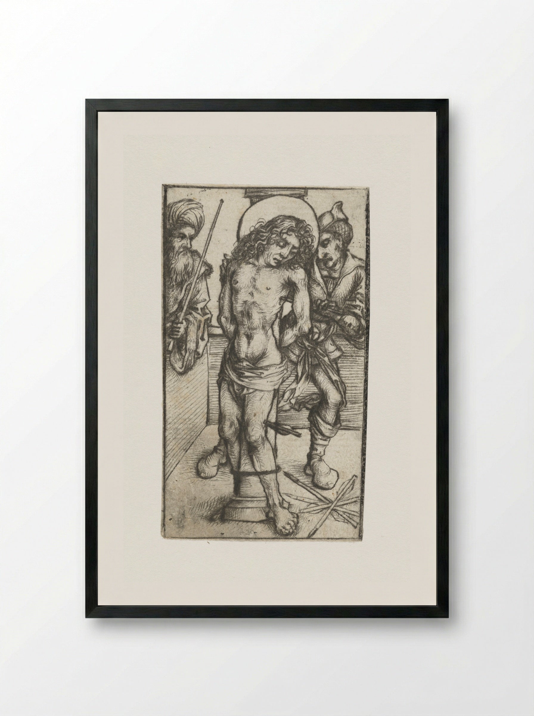 Saint Sebastian at the Whipping Post - Master of the Amsterdam Cabinet - Framed Print Black