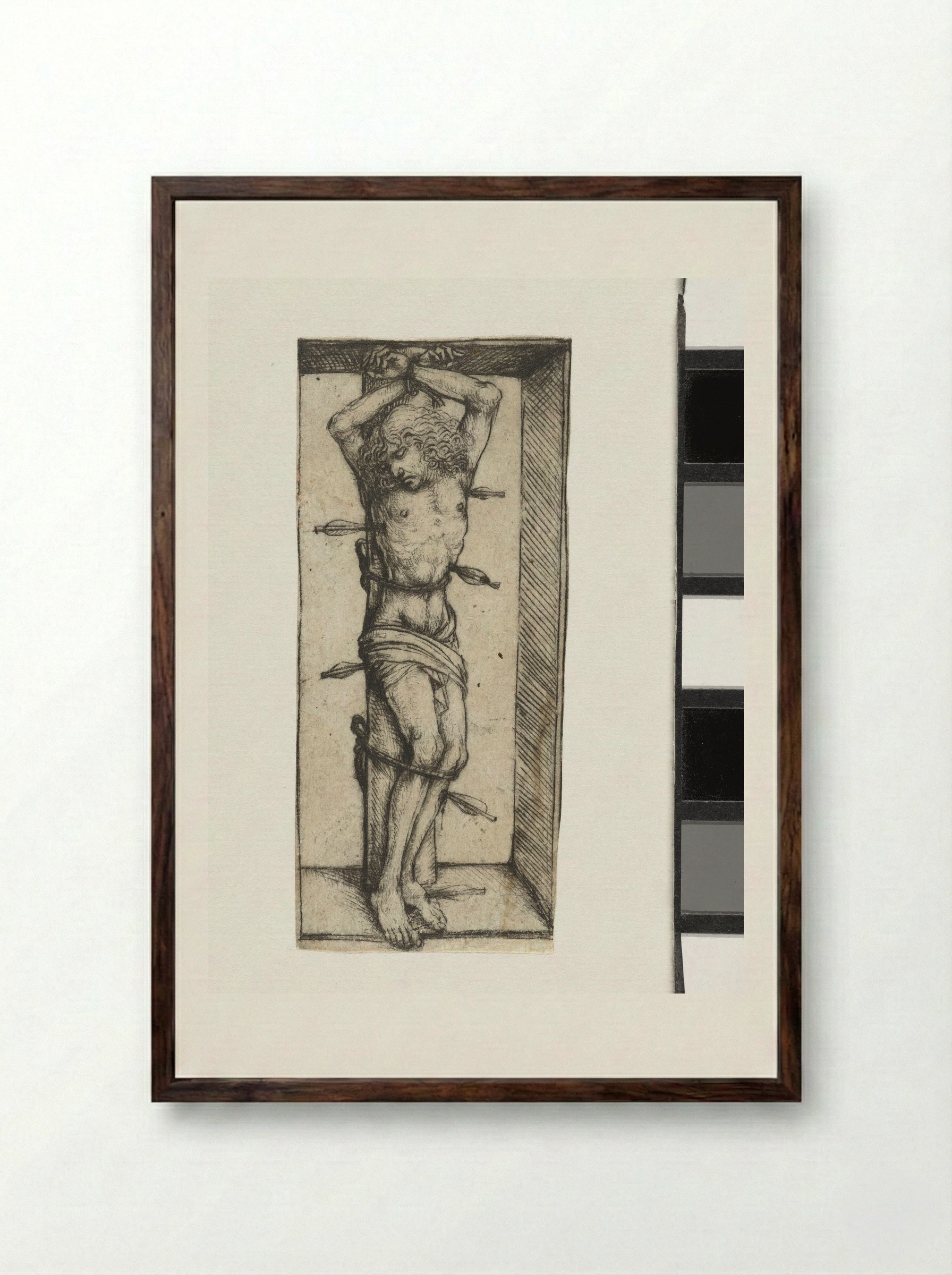 Saint Sebastian in a Niche - Meester van het Amsterdamse Kabinet - Framed Print Dark Wood