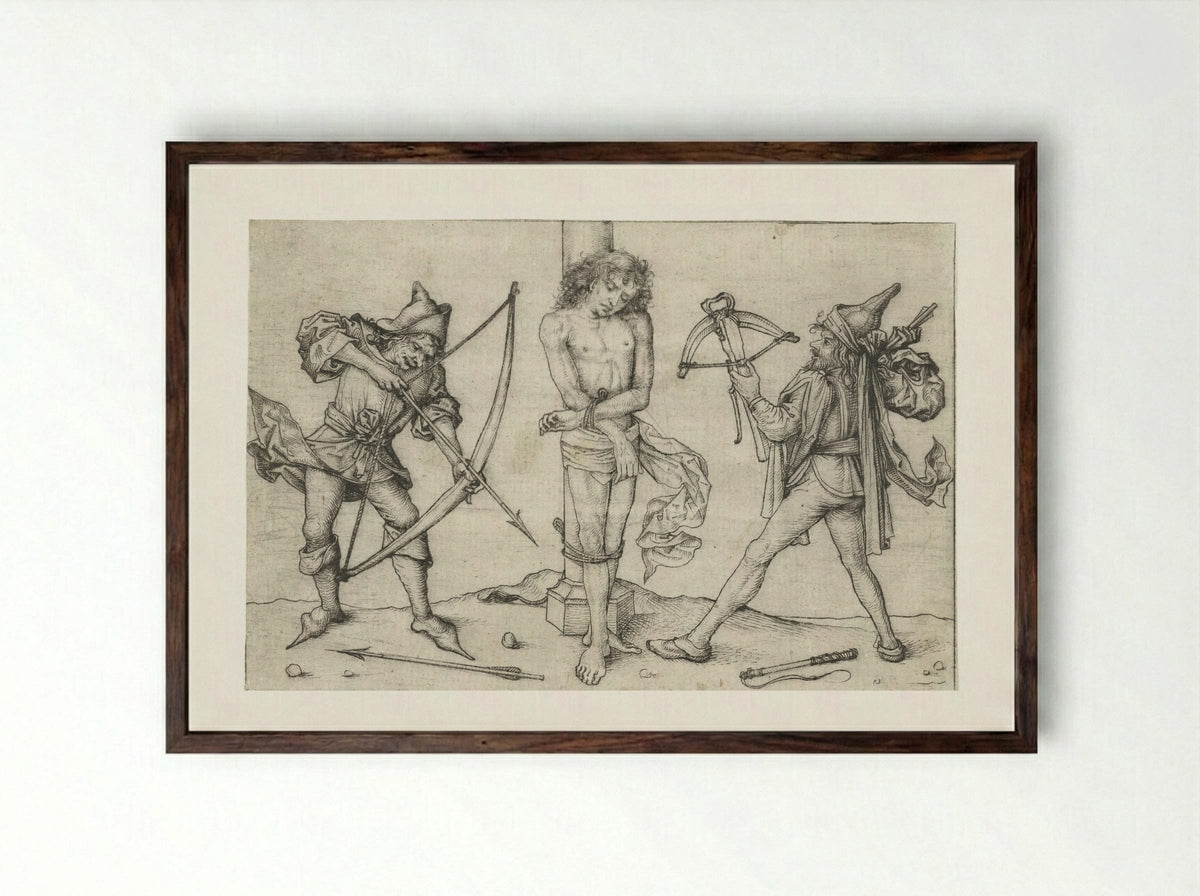 Saint Sebastian with Archers - Master of the Amsterdam Cabinet - Framed Print Dark Wood