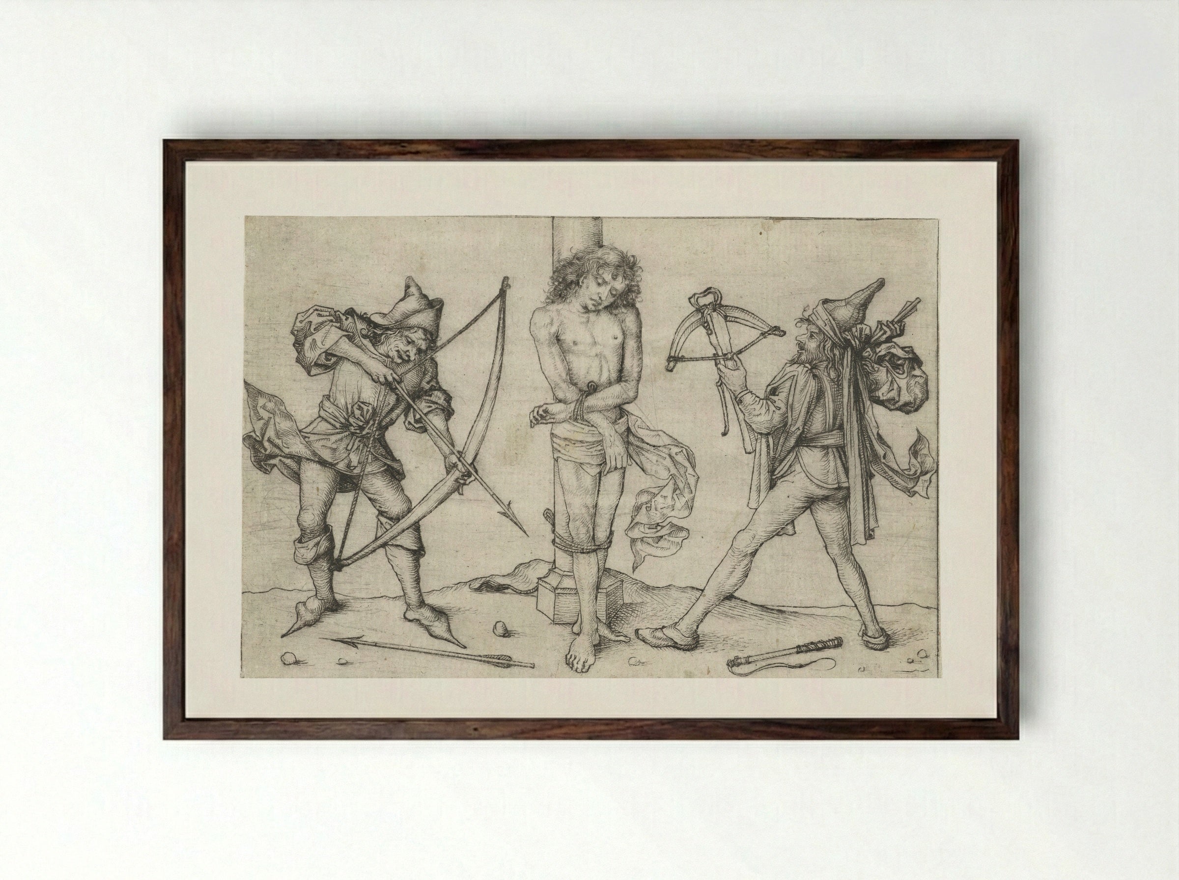 Saint Sebastian with Archers - Master of the Amsterdam Cabinet - Framed Print Dark Wood
