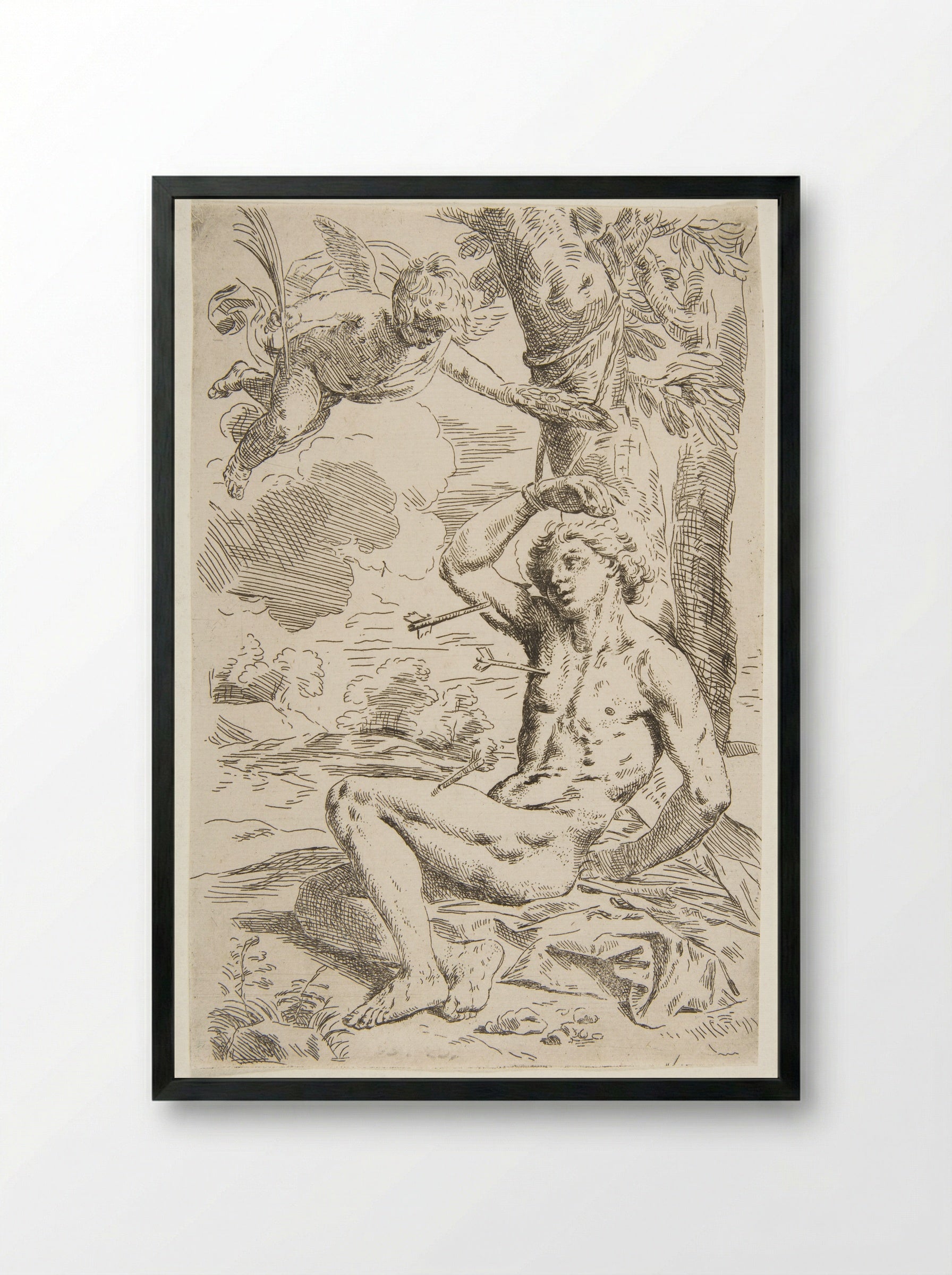 Saint Sebastian - Simone Cantarini - Framed Print Black