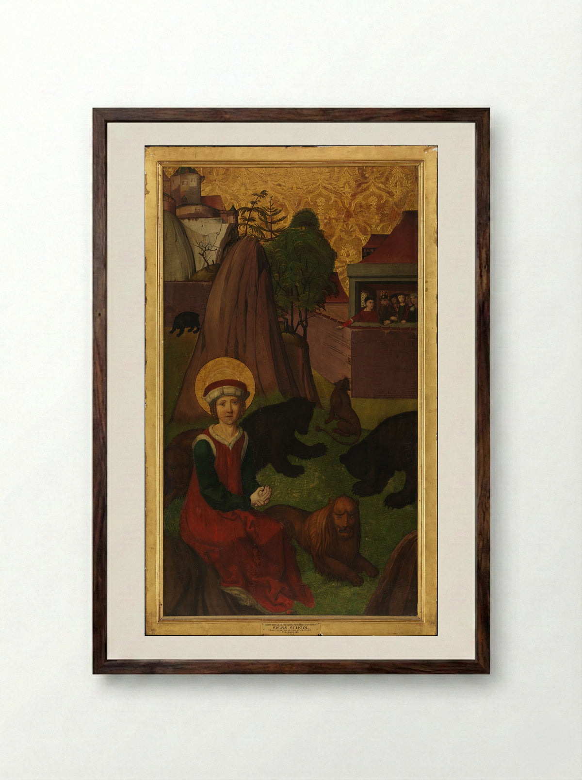 Saint Thecla in the Arena with Lions and Bears - Swiss School - Framed Print Dark Wood