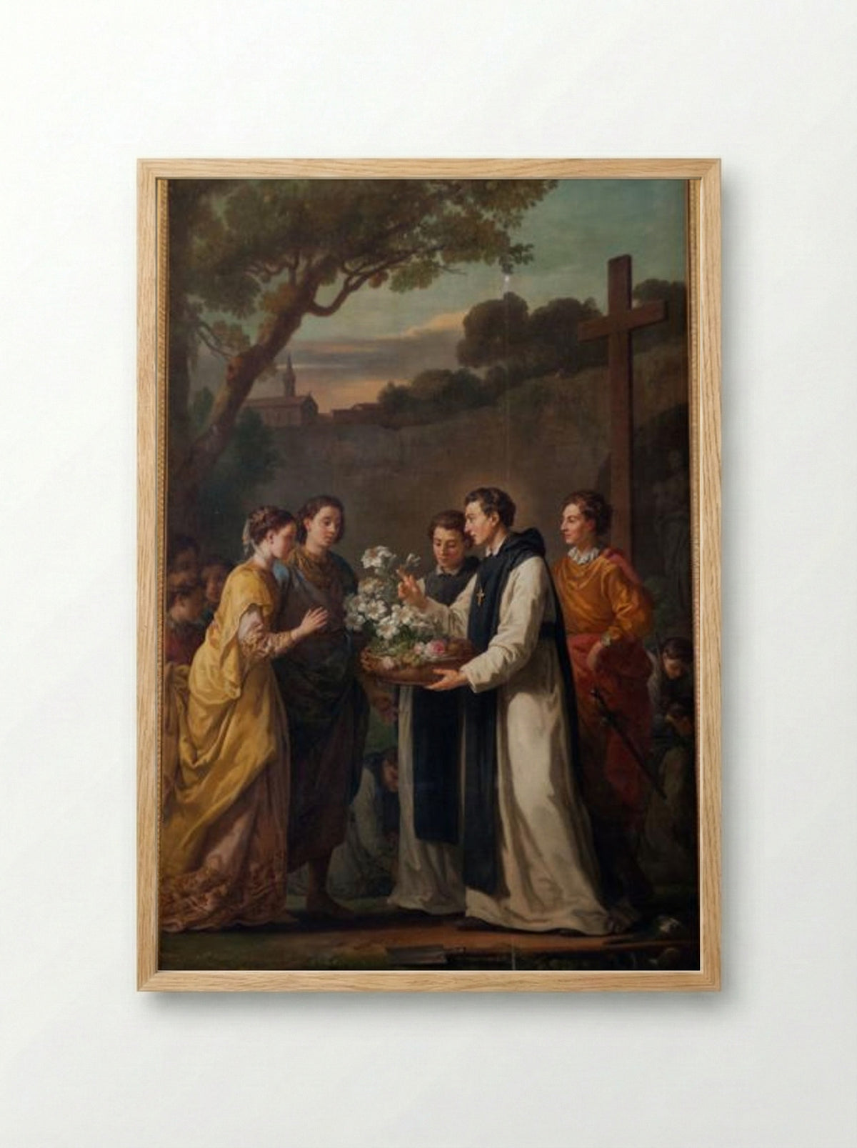 Saint Theobald offering an eleven branched lilium to Saint Louis and Marguerite of Provence - Joseph-Marie Vien - Framed Print Wood