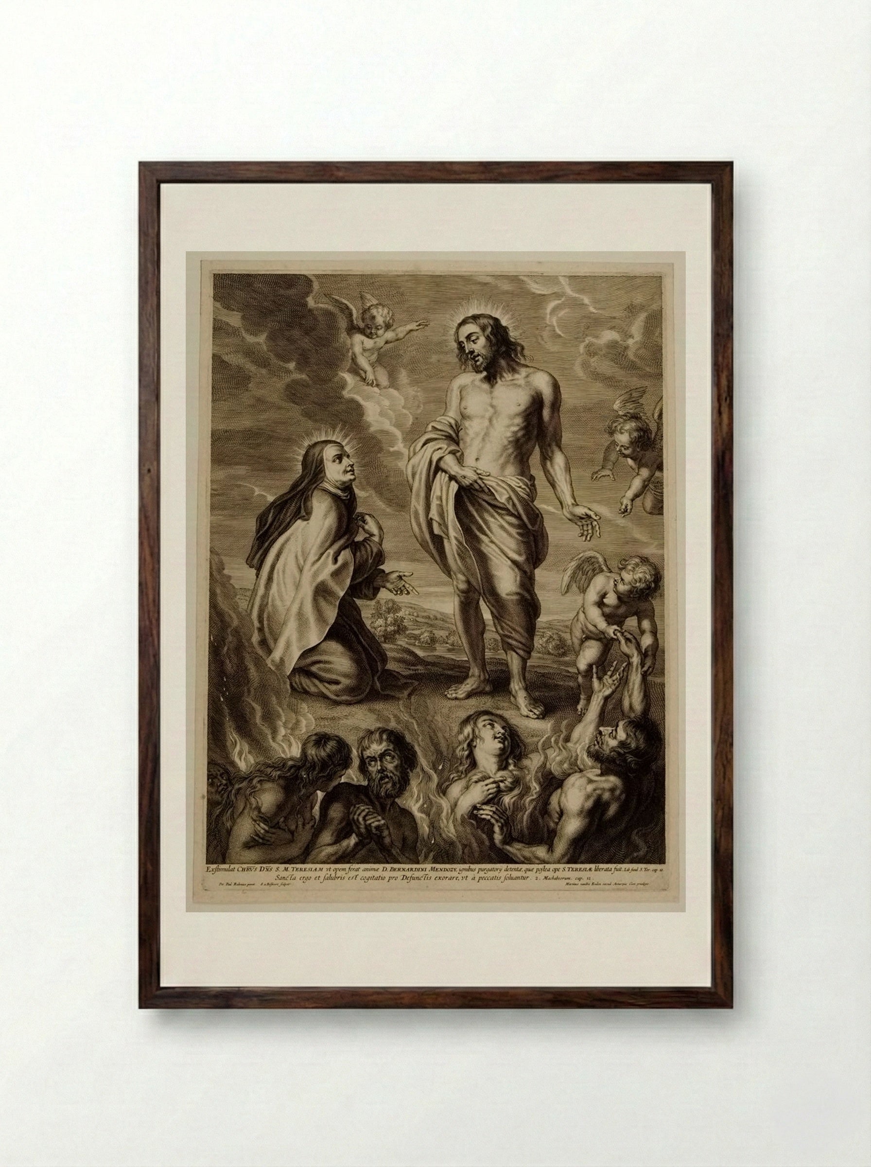 Saint Theresa Interceding for the Souls in Purgatory - Schelte Adamsz. Bolswert - Framed Print Dark Wood