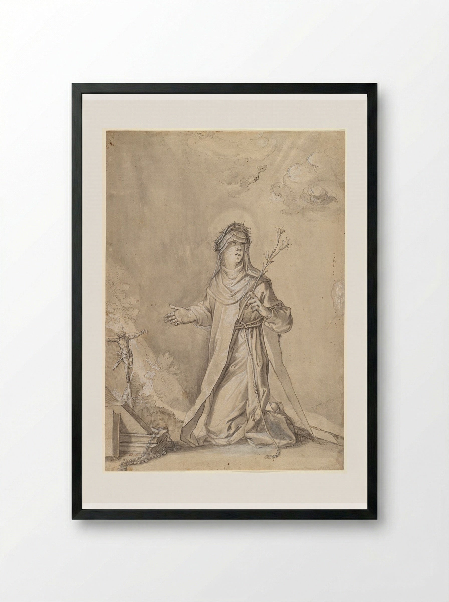Saint Theresa - Claude Mellan - Framed Print Black