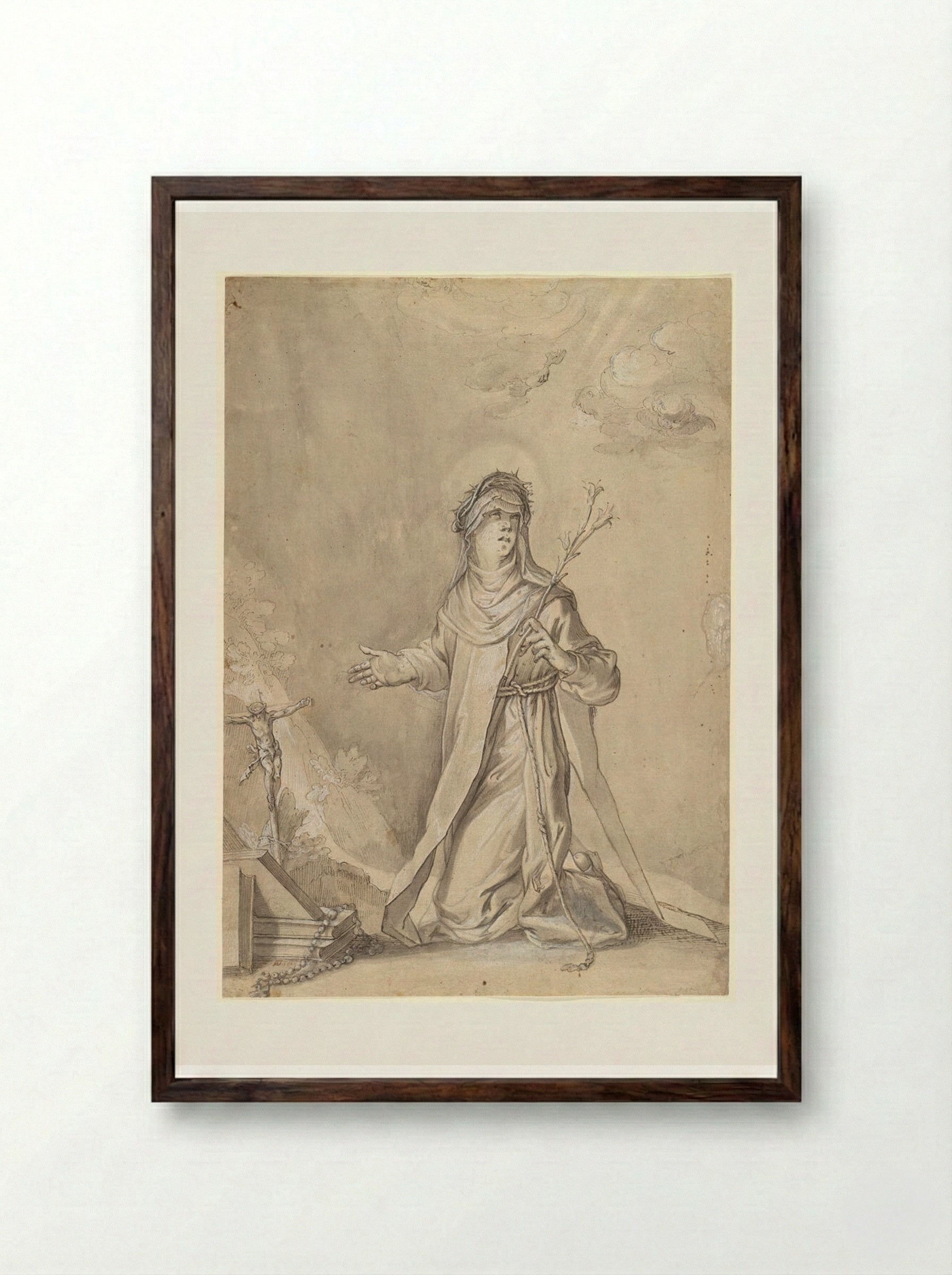 Saint Theresa - Claude Mellan - Framed Print Dark Wood