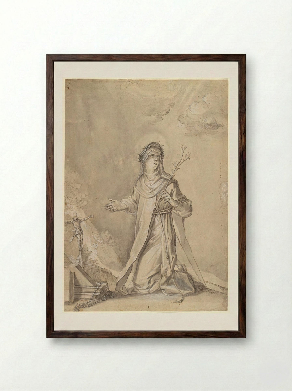 Saint Theresa - Claude Mellan - Framed Print Dark Wood